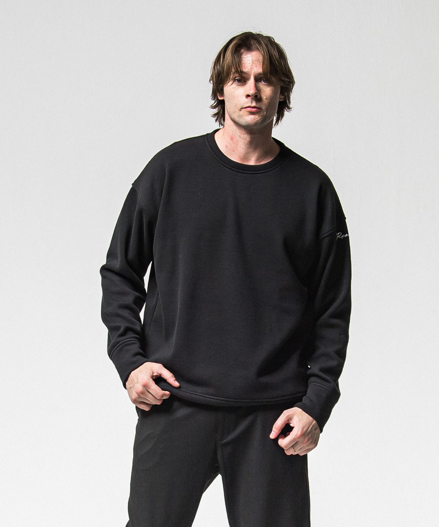 VELOURS FLEECE THERMAL LOOSE TRAINER / RC38-C-002 / 裏起毛サーマルトレーナー / ブラック (10月中旬入荷予定)