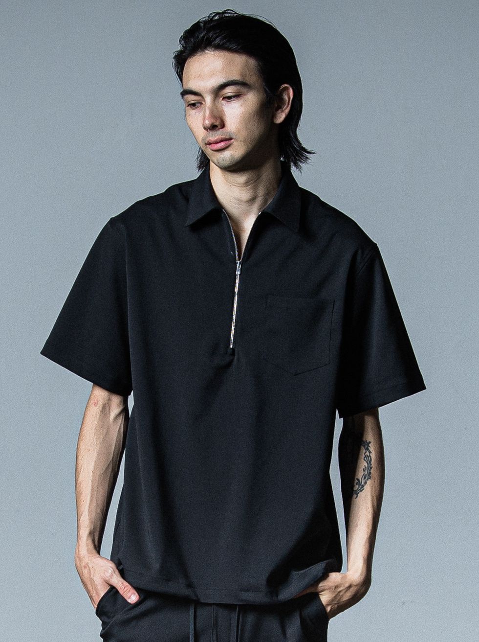 PULLOVER HALF SHIRT / RC33-SH-005 / ハーフジップシャツ / ブラック