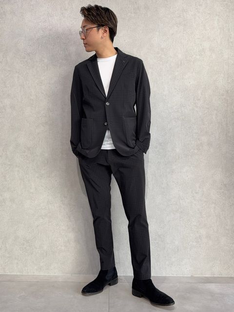 ストレッチナイロンセットアップ / uso-26062,usb-26062 / チャコール×ブラック(グレンチェック)