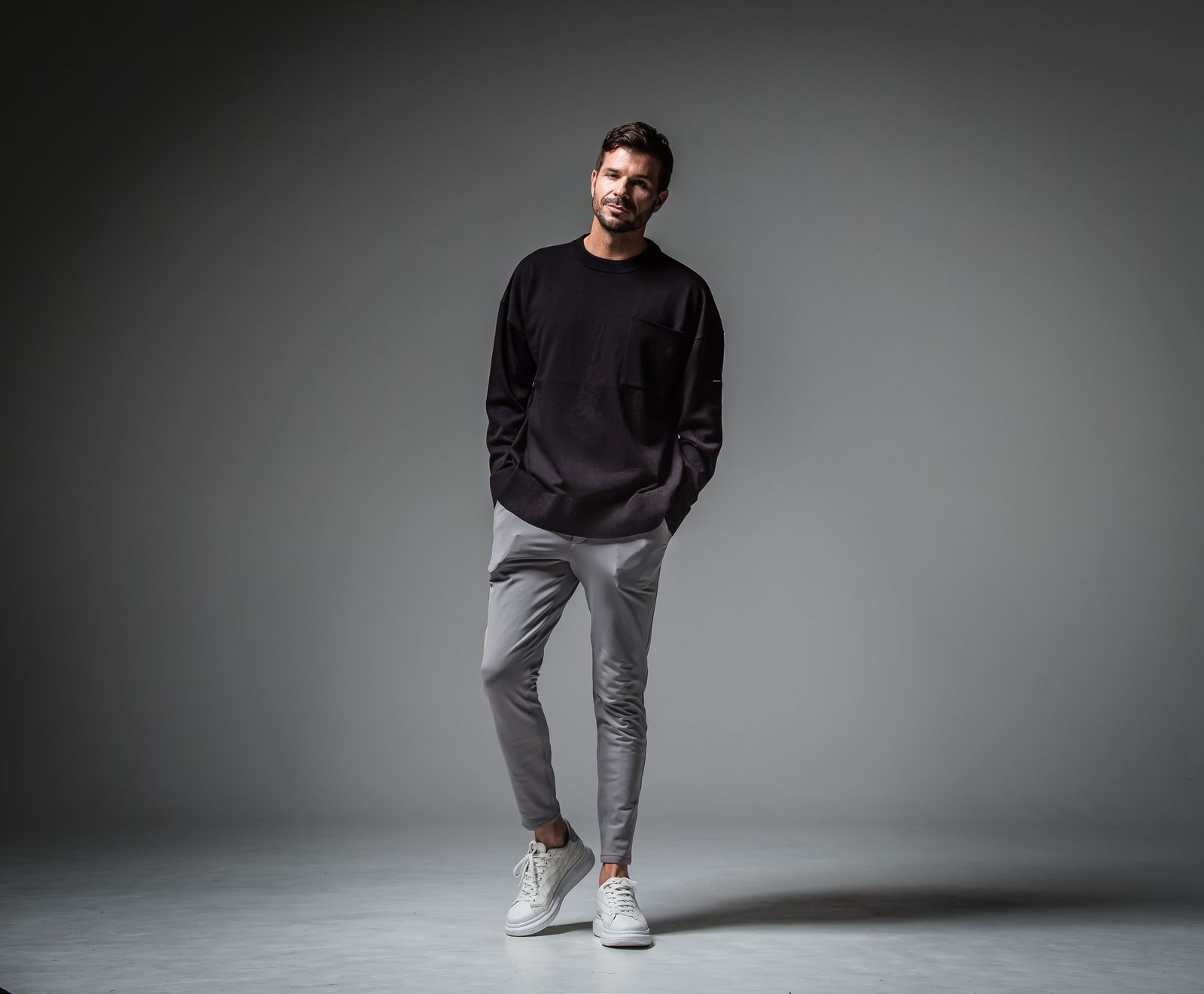 POCKET OVER SWEATER / RC30-K-002 / ポケットルーズニット / ブラック