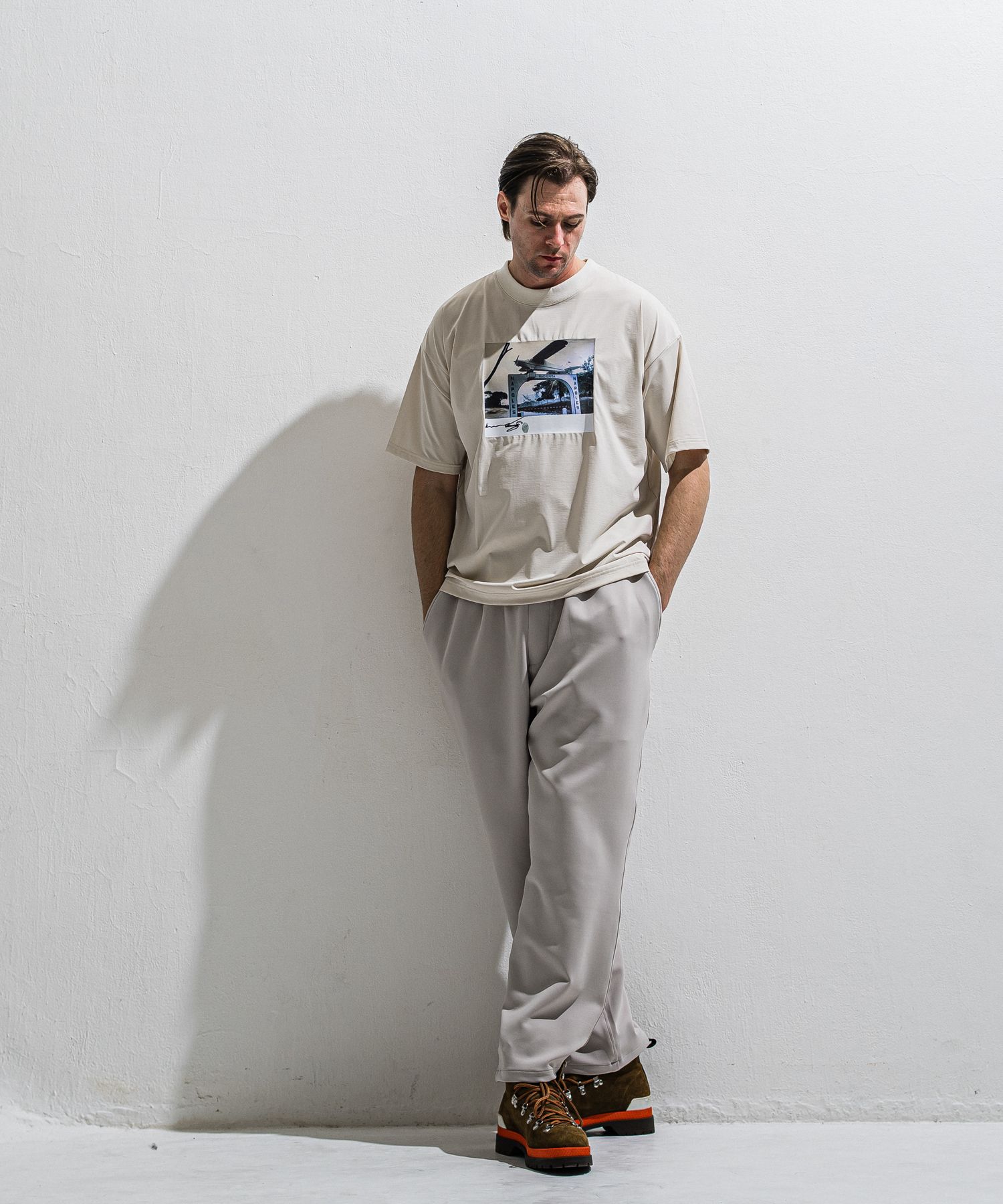 HELI OVER NYLON T / DP1-T-004 / ヘリプリントナイロンビッグTシャツ / グレージュ (4月上旬入荷予定)