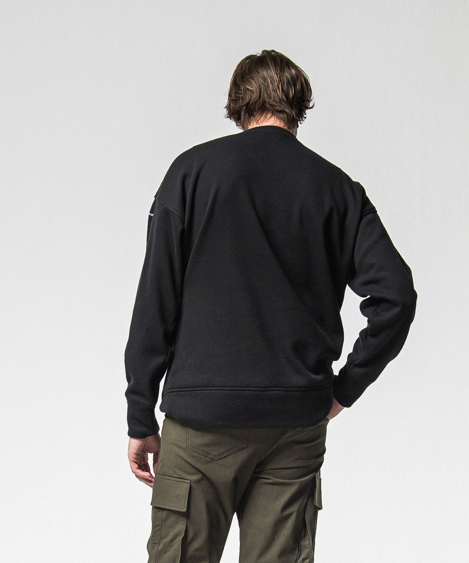VELOURS FLEECE THERMAL LOOSE TRAINER / RC38-C-002 / 裏起毛サーマルトレーナー / ブラック (10月中旬入荷予定)