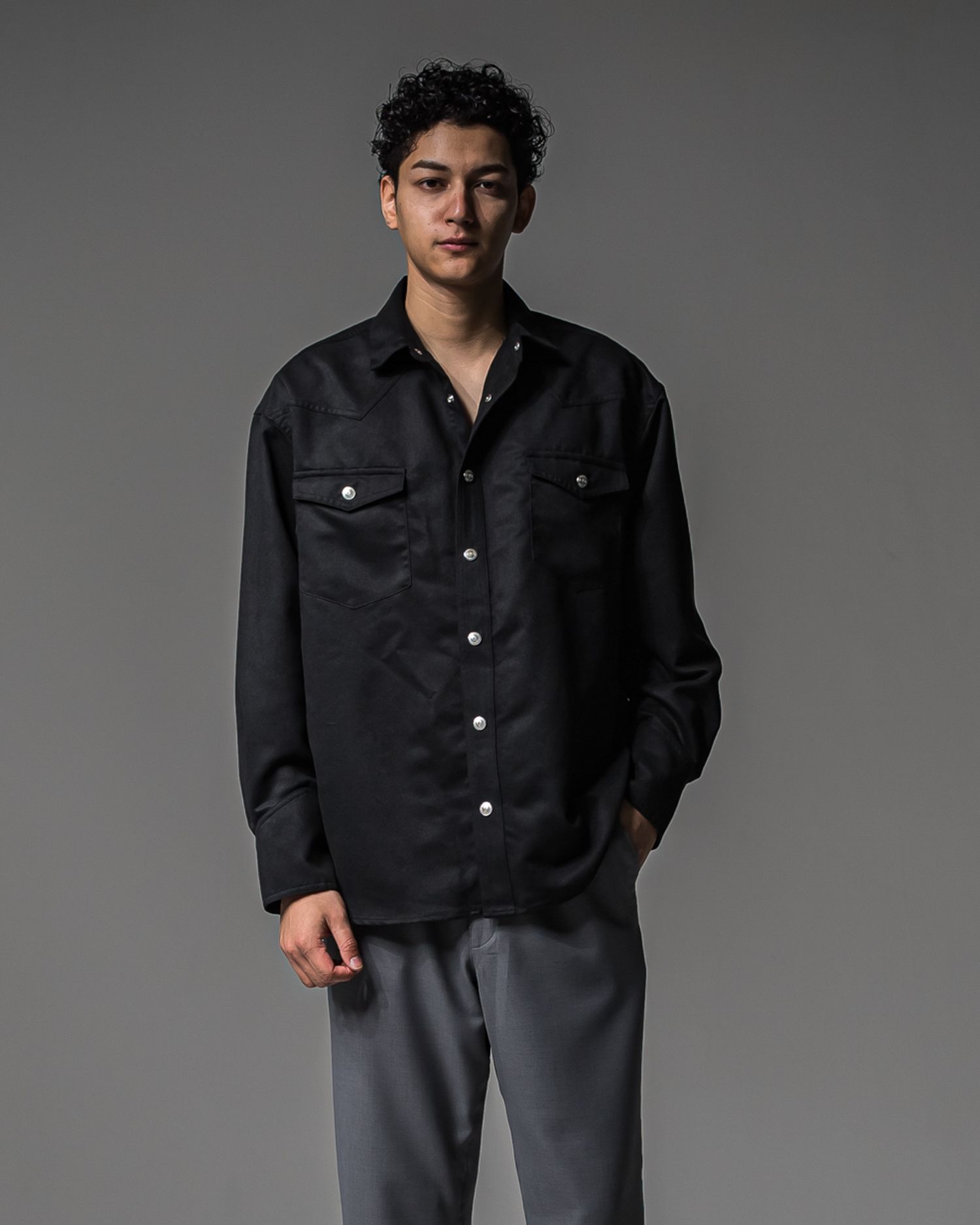 JAMES OVER SUEDE SHIRT / RC37-SH-003 / スエードエコレザーシャツ / ブラック