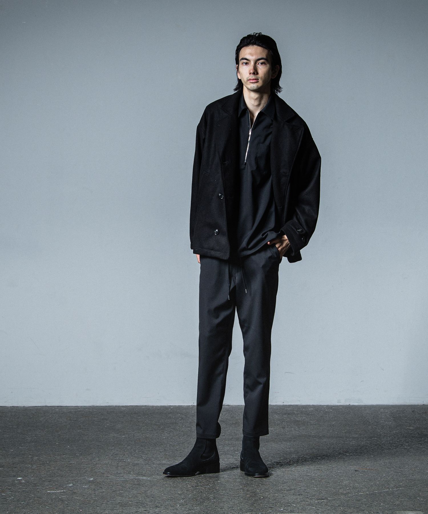 PAT WIDE EASY PANTS / RC33-ST-036BN / ワイドテーパードパンツ / ブラック