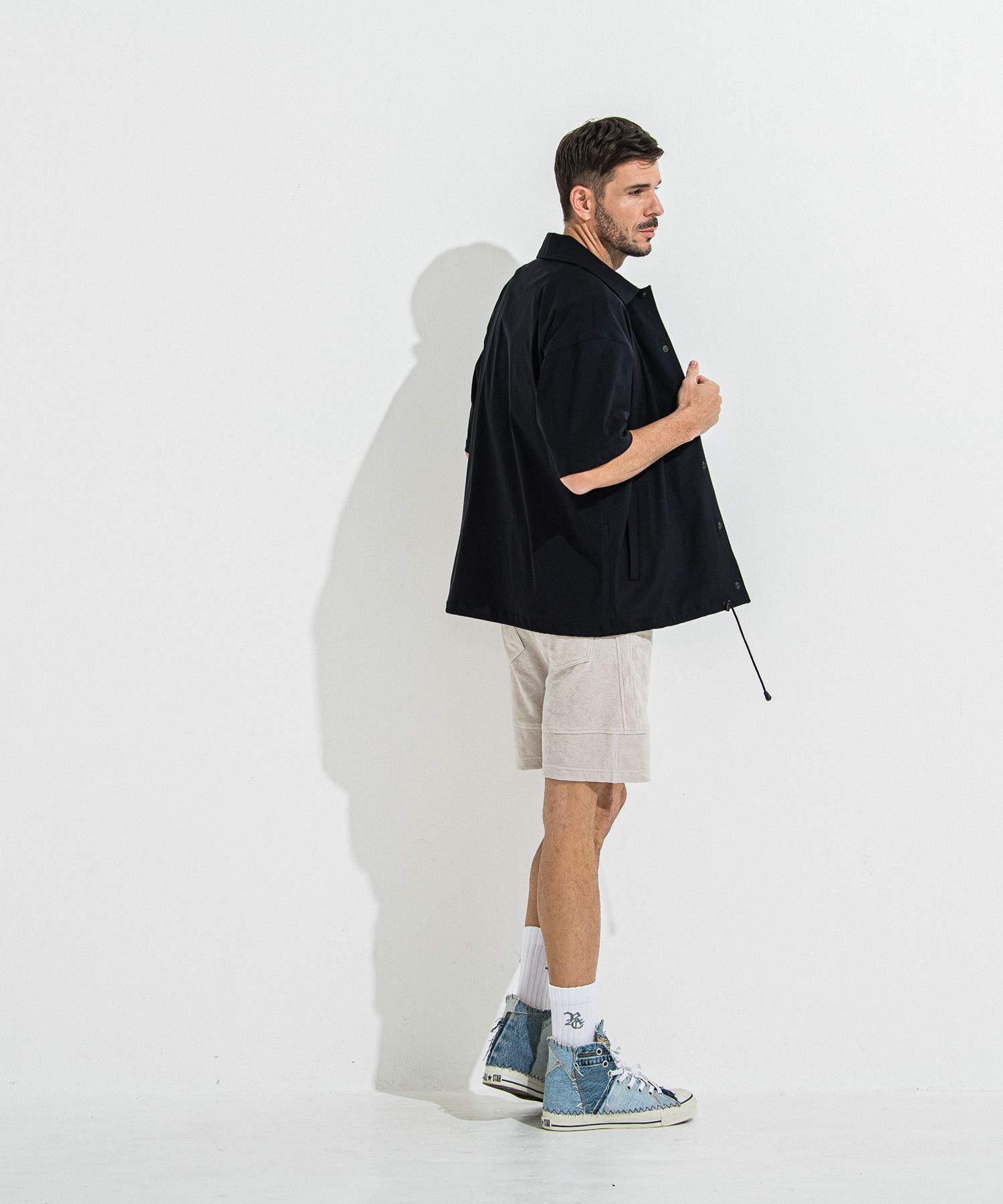 NYLON HALF COACH JACKET / RC36-C-002 / 半袖ナイロンコーチジャケット / ブラック