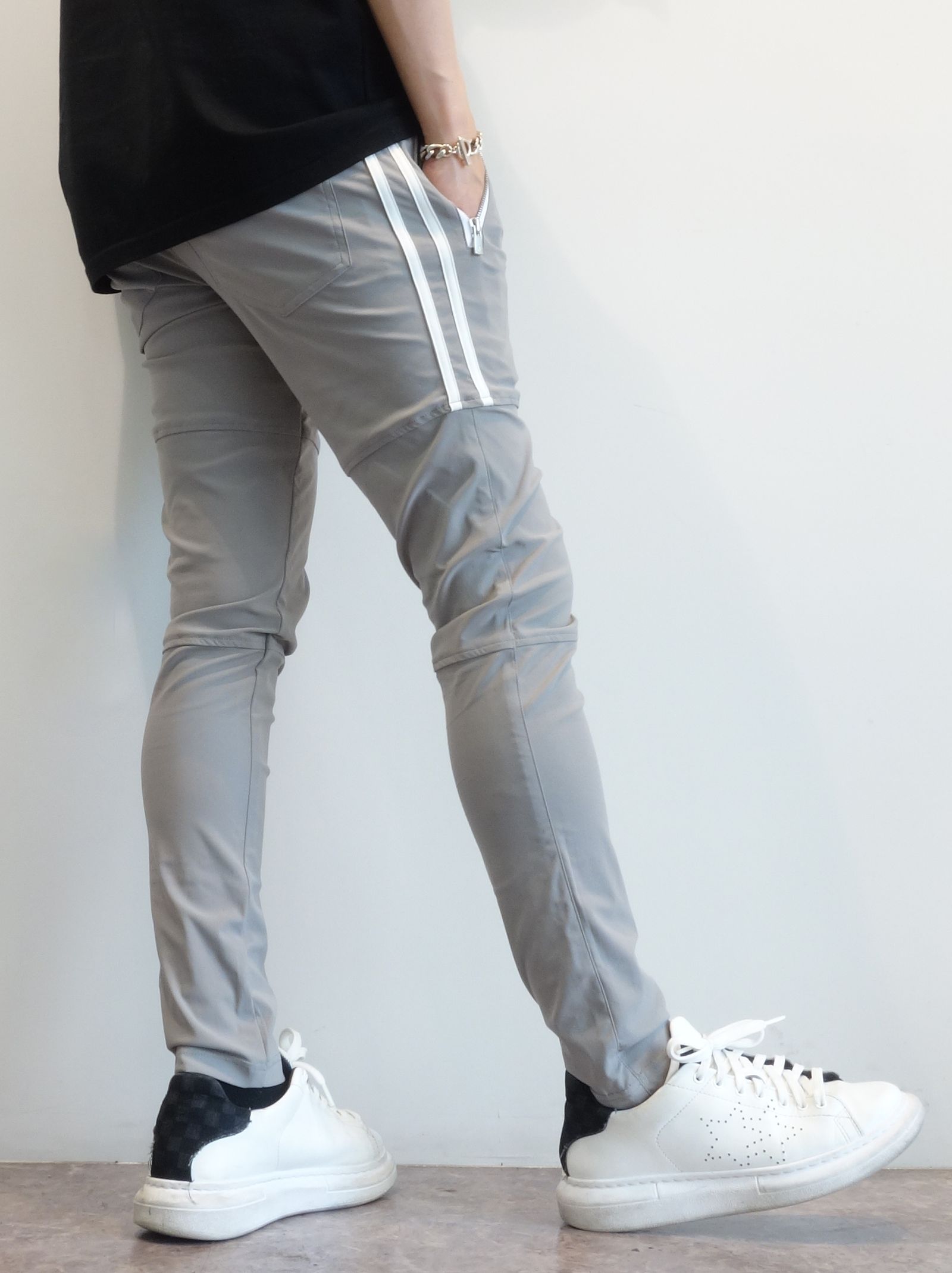 JOHNSON LINE NYLON PT / BASIC-ST-009 / ジョンソンナイロンラインパンツ / グレー×ホワイト (3月上旬入荷予定)