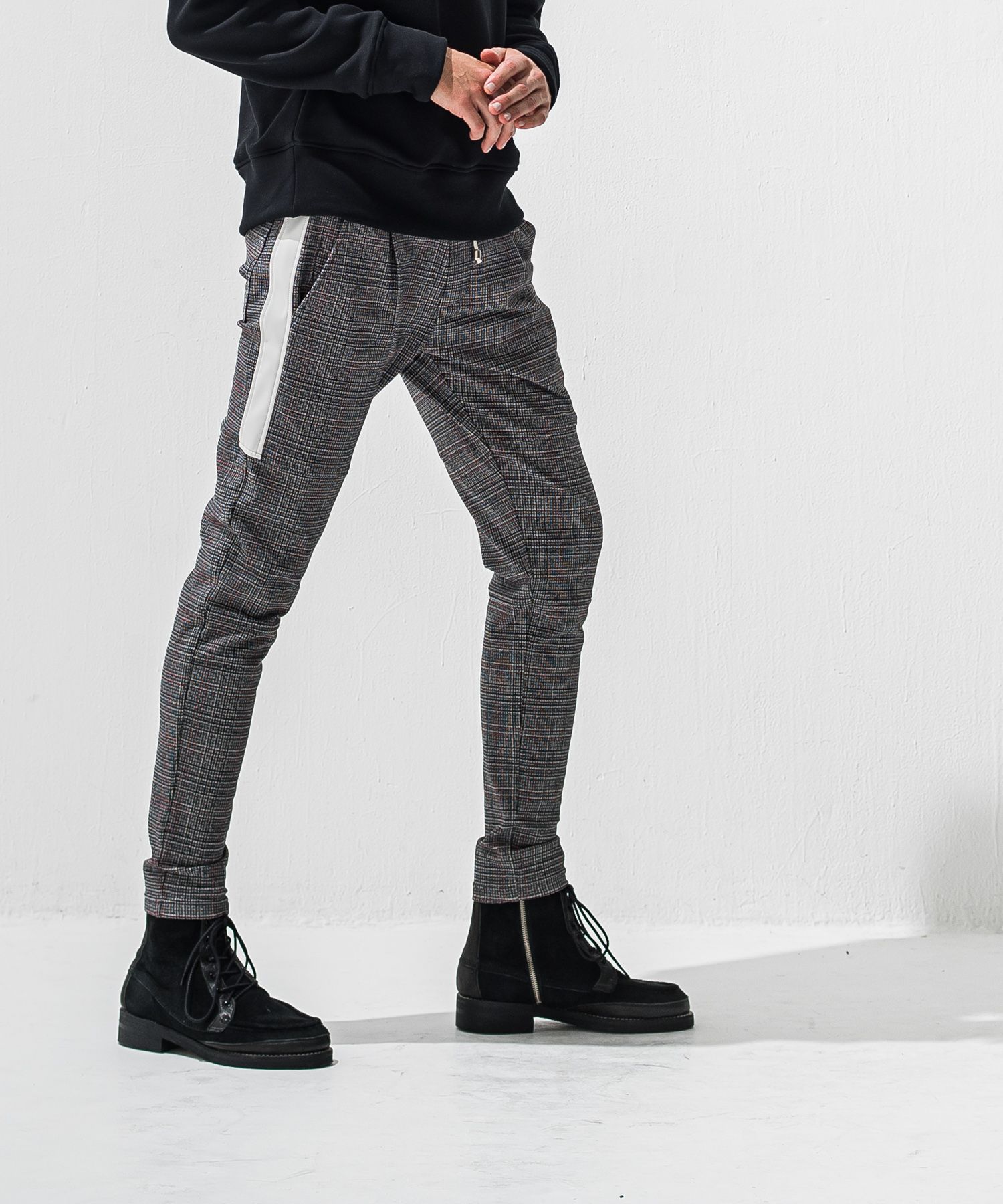 JT HEAT CHECK PT / RC42-ST-045 / 裏起毛切り替えラインタックパンツ / グレンチェック グレー×レッド (11月中旬入荷予定)