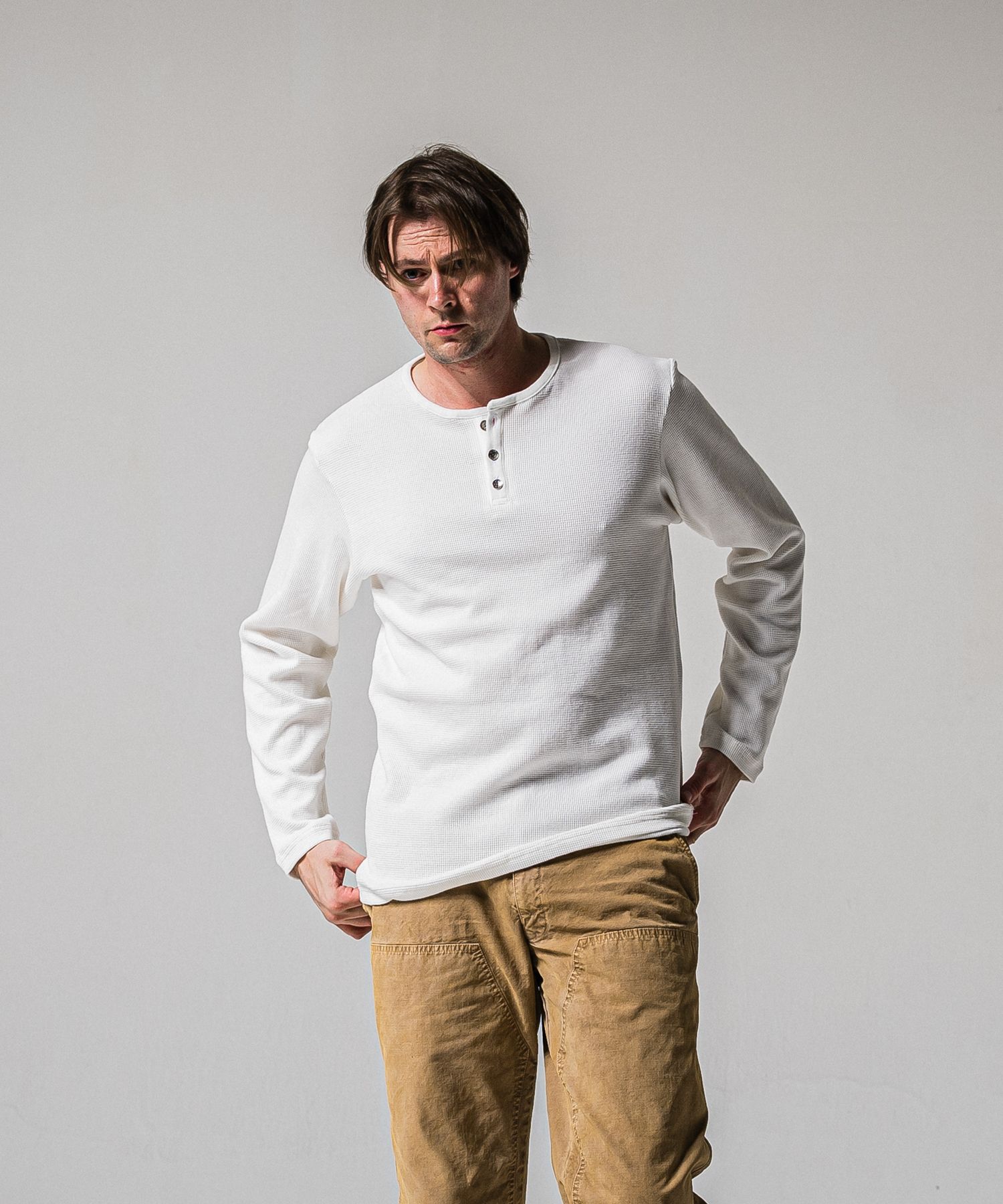 WAFFLE HENRY / RC39-C-001 / サーマルヘンリーネックロングTシャツ / ホワイト (1月中旬入荷予定)