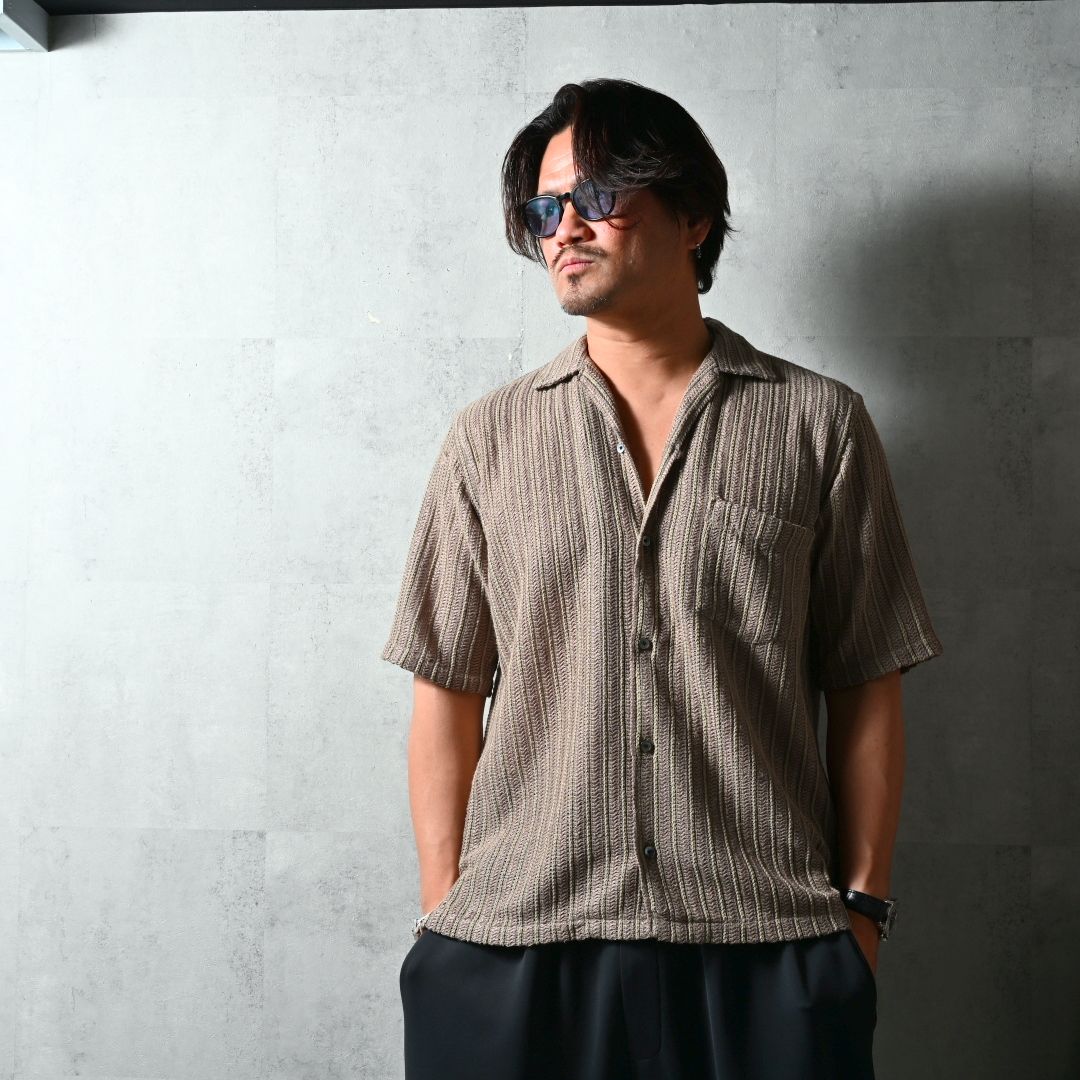 RUSSEL SHIRTS / DP1-SH-004 / ラッセル織り半袖シャツ / ブラウン (3月中旬入荷予定)