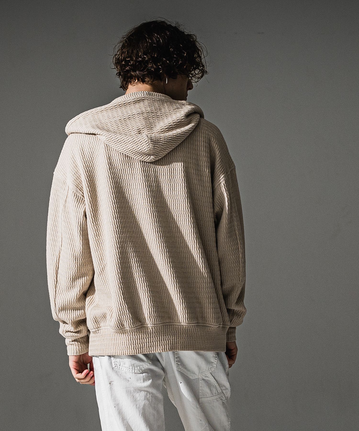 KNT VARSITY HOODIE / RC41-C-007 / コットンニットパーカースタジャン / ベージュ (8月下旬入荷予定)