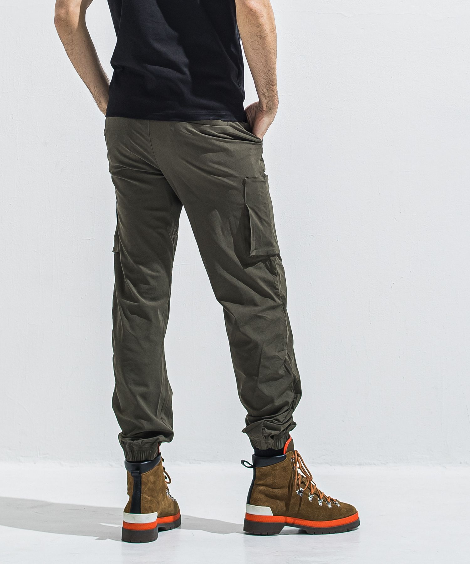 DAVID NYLON CARGO PANTS / RC40-ST-040 / ミリタリーナイロン裾ゴムカーゴパンツ / カーキ (6月中旬入荷予定)