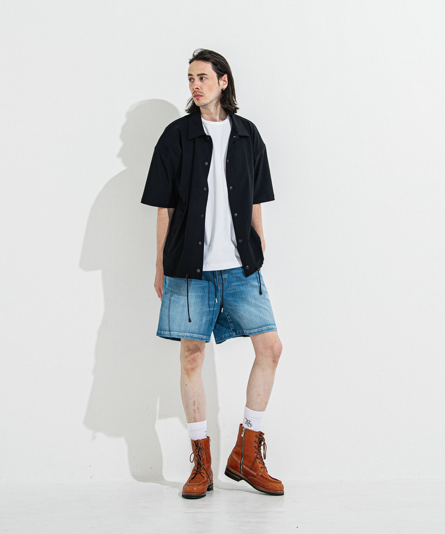 NYLON HALF COACH JACKET / RC36-C-002 / 半袖ナイロンコーチジャケット / ブラック