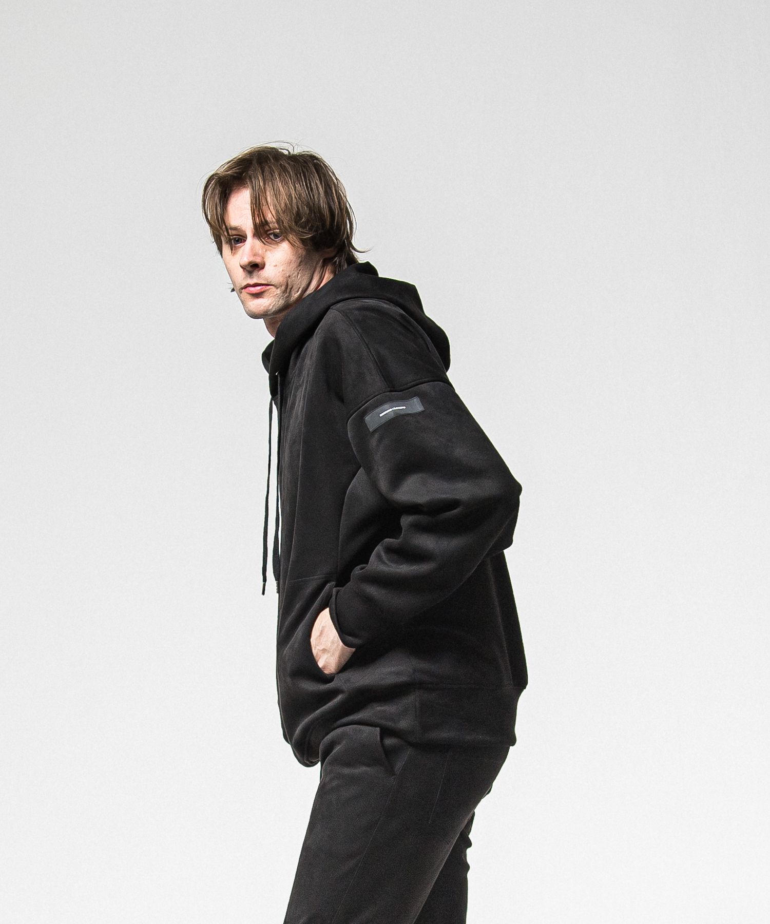 SUEDE LOOSE HOODIE / RC38-C-006 / スエードパーカー / ブラック (1月上旬入荷予定)