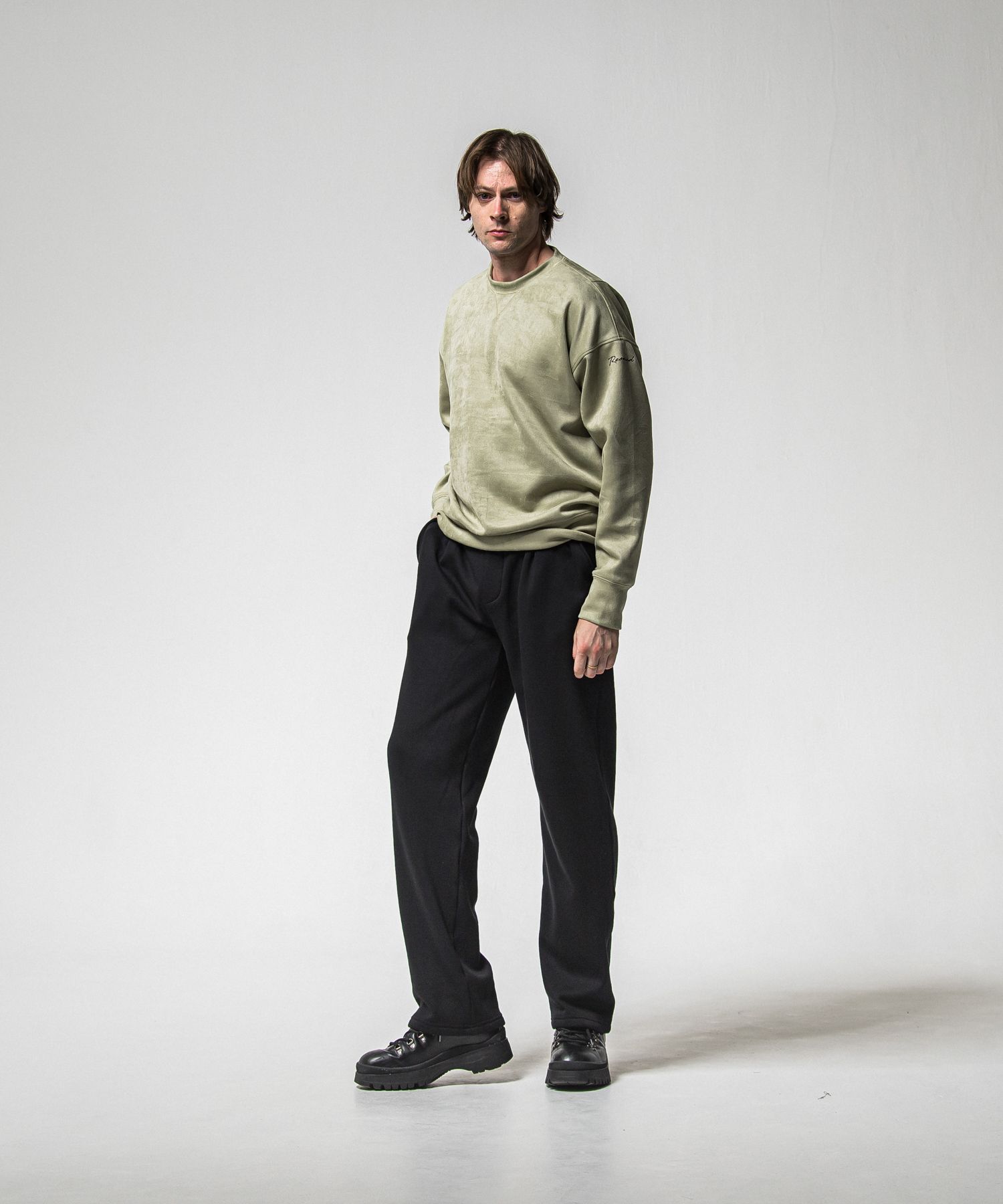 VELOURS FLEECE WIDE TUCK PANTS / RC38-ST-016HWT / 裏起毛スウェットワイドタックパンツ / ブラック (11月中旬入荷予定)