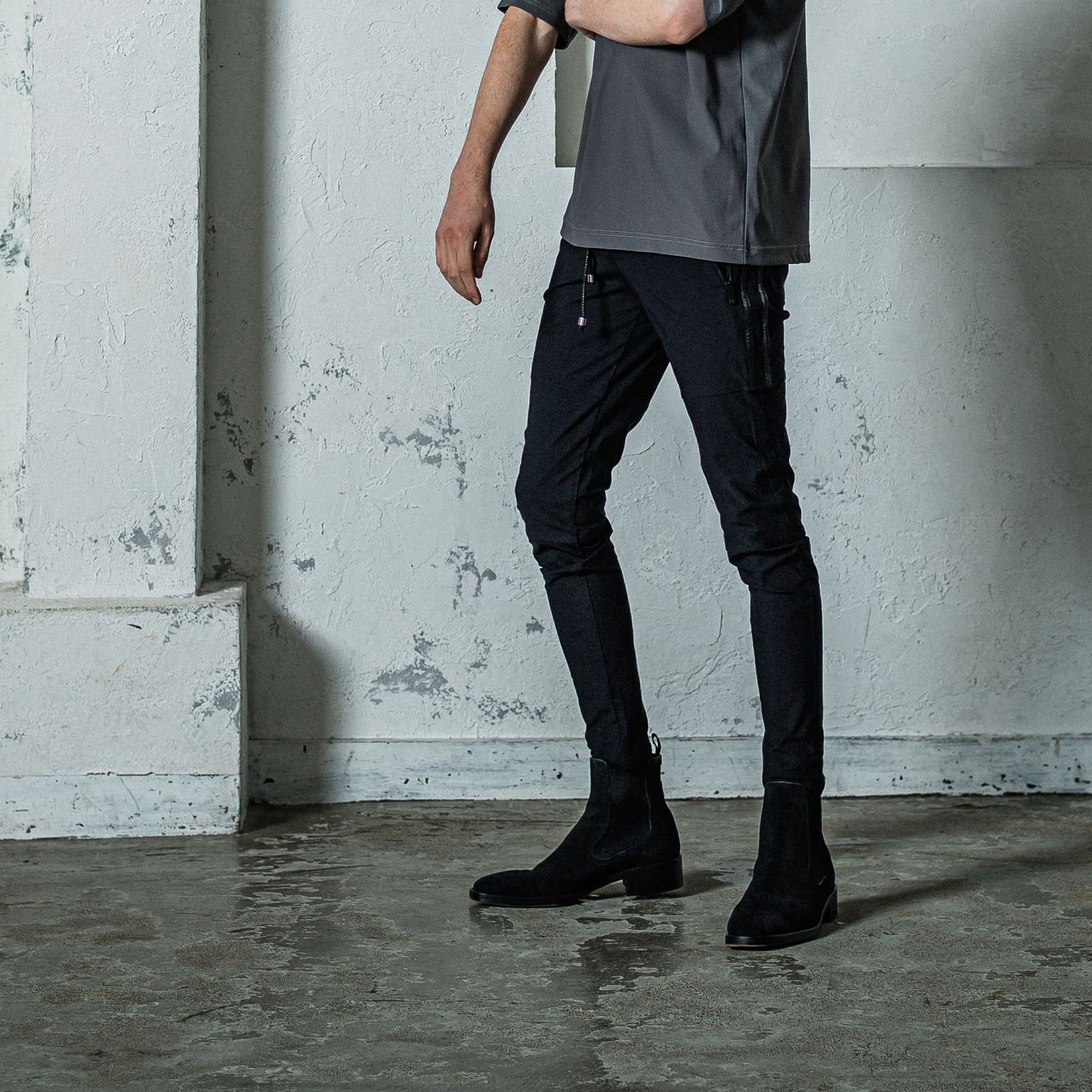 JOHNSON LINE NYLON PT / BASIC-ST-009 / ジョンソンナイロンラインパンツ / ブラック×レザーブラック