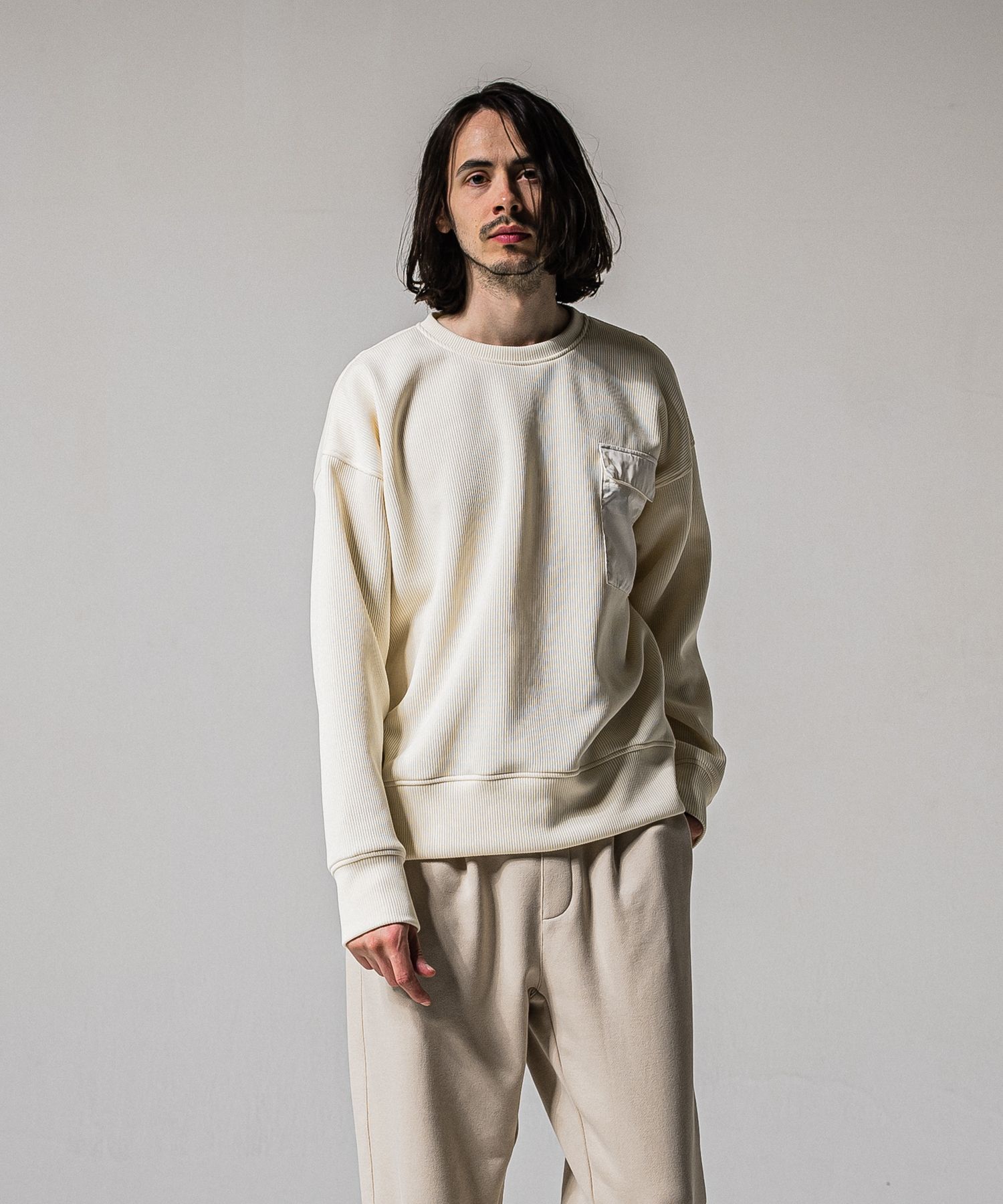 AZE MILITARY DROP TRAINER / RC39-C-003 / 高機能畦編みニットトレーナー / オフホワイト (1月下旬入荷予定)