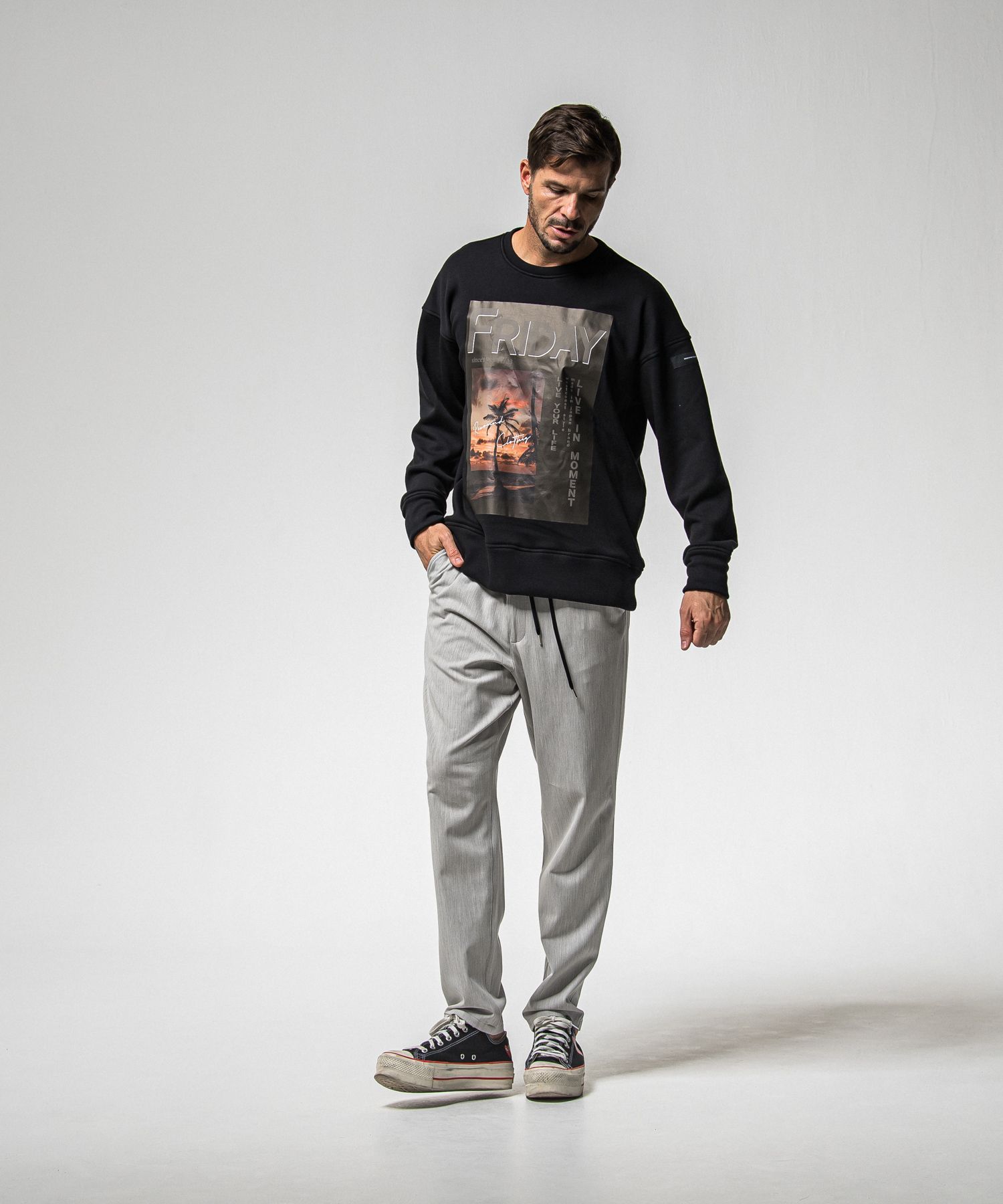 【FRIDAYコラボ】 FRIDAY OLD COVER VELOURS FLEECE TRAINER / RCF1-C-002 / 裏起毛FRIDAYオールドカバートレーナー / ブラック (11月上旬入荷予定)