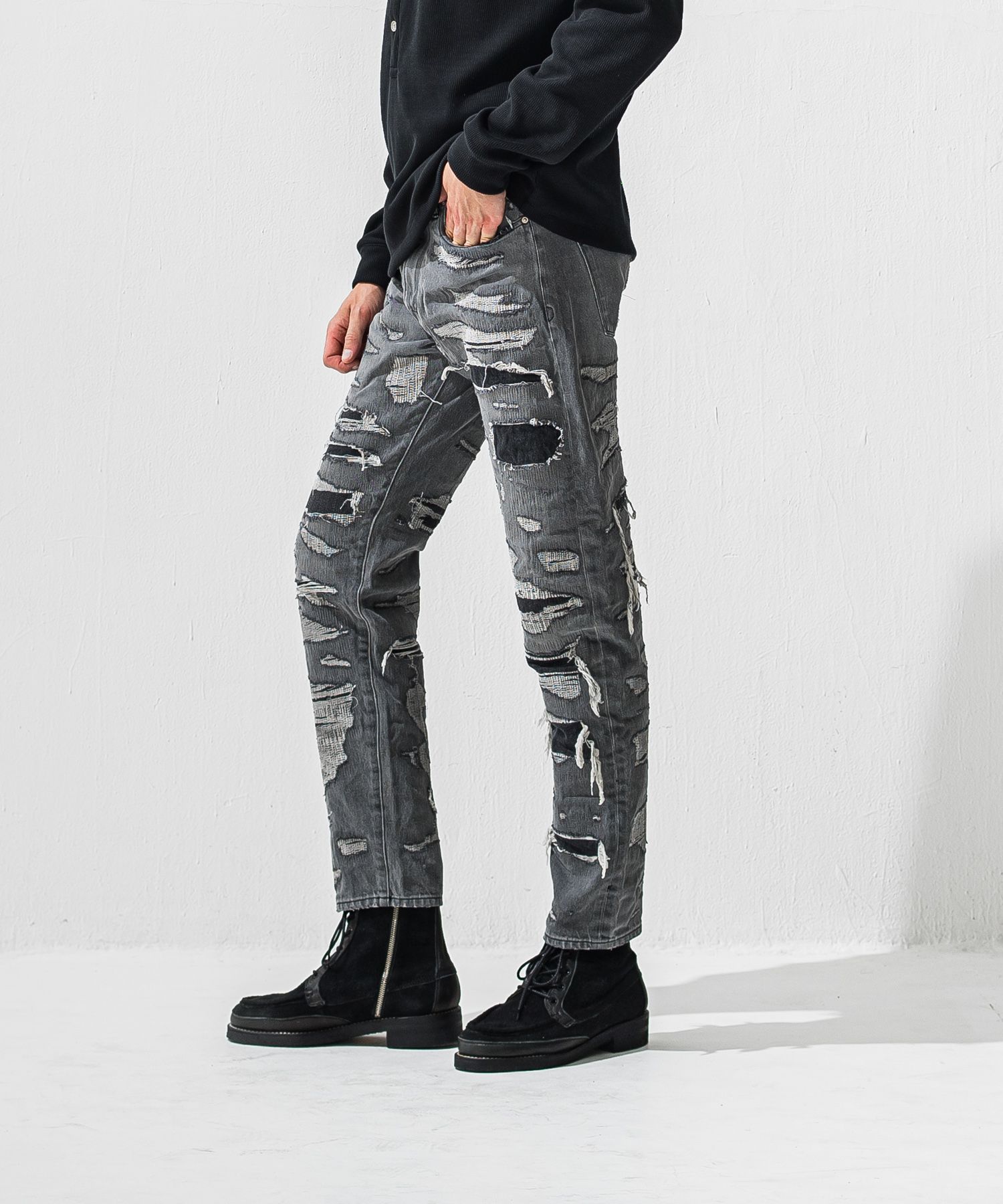 SCOTT JEANSS / RC42-ST-006 / レギュラーテーパードデニムパンツ / スペシャルクラッシュ ブラック (12月中旬入荷予定)
