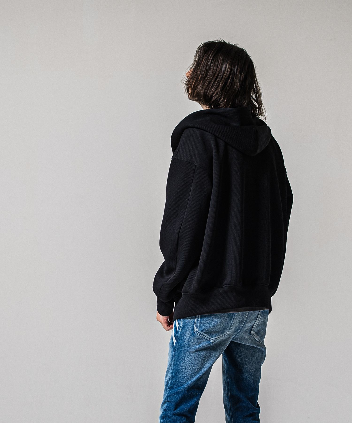 AZE VARSITY HOODIE / RC39-C-006 / 高機能畦編みニットトレーナー / ブラック (1月中旬入荷予定)