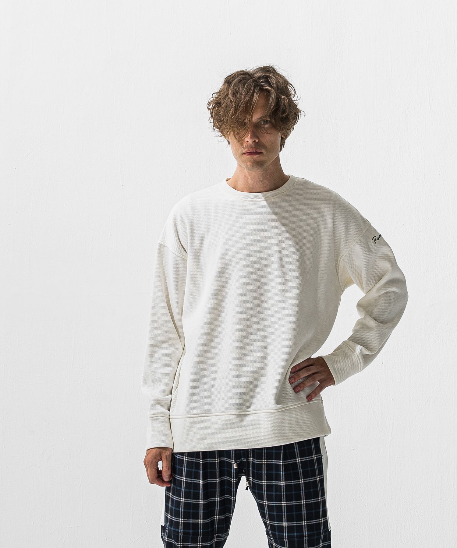 VELOURS FLEECE THERMAL LOOSE TRAINER / RC42-C-002 / 裏起毛サーマルトレーナー / ホワイト (10月下旬入荷予定)