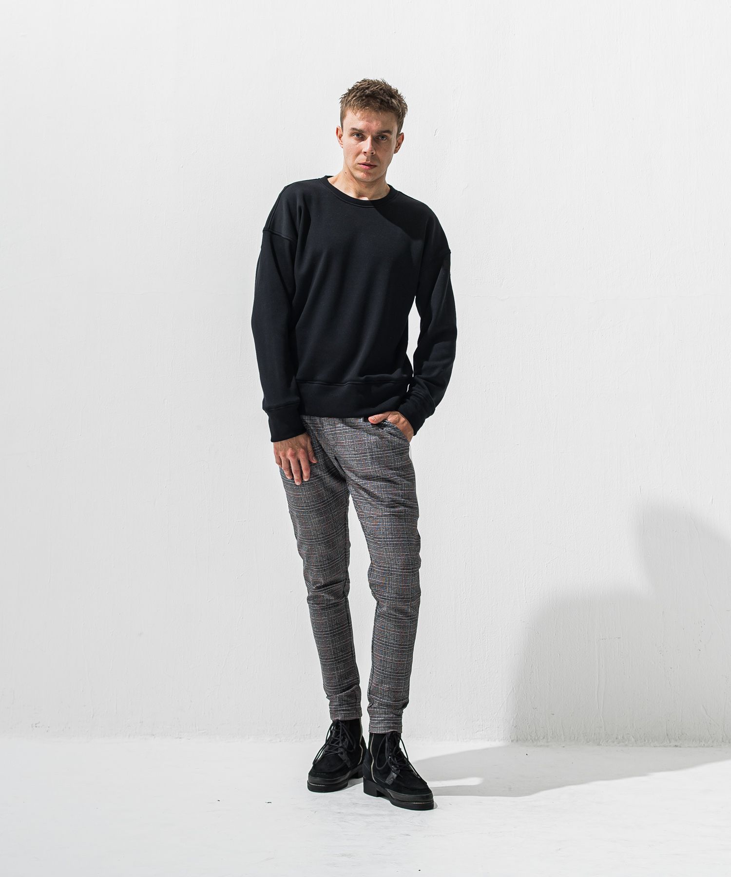 JT HEAT CHECK PT / RC42-ST-045 / 裏起毛切り替えラインタックパンツ / グレンチェック グレー×レッド (11月中旬入荷予定)