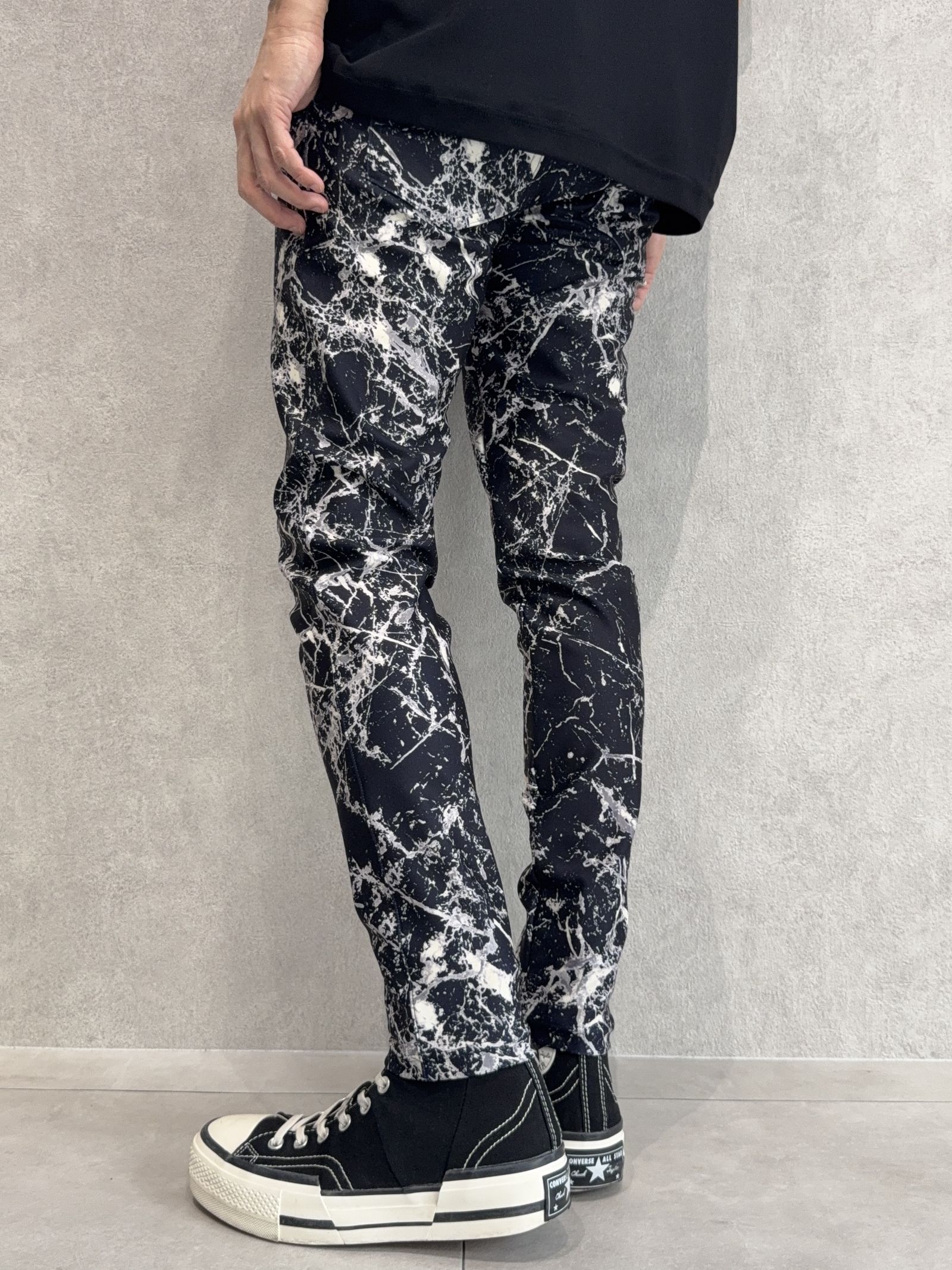 CHRIS EASY PANTS / RC34-ST-016 / ペイント柄イーシーパンツ / ブラック
