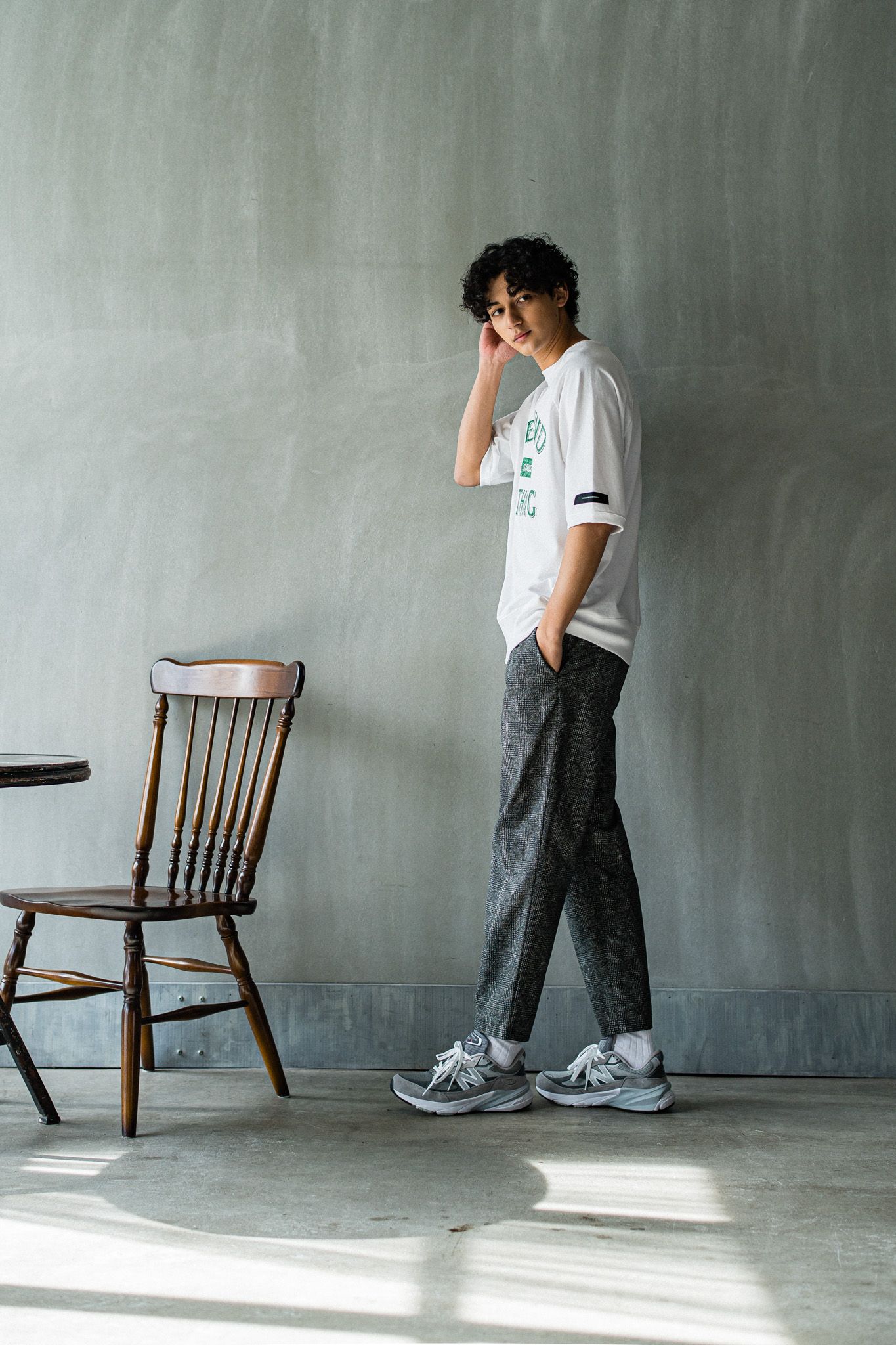 PAT WIDE EASY PANTS / RC32-ST-036 / ベルト付きテーパードワイドパンツ / グレンチェック