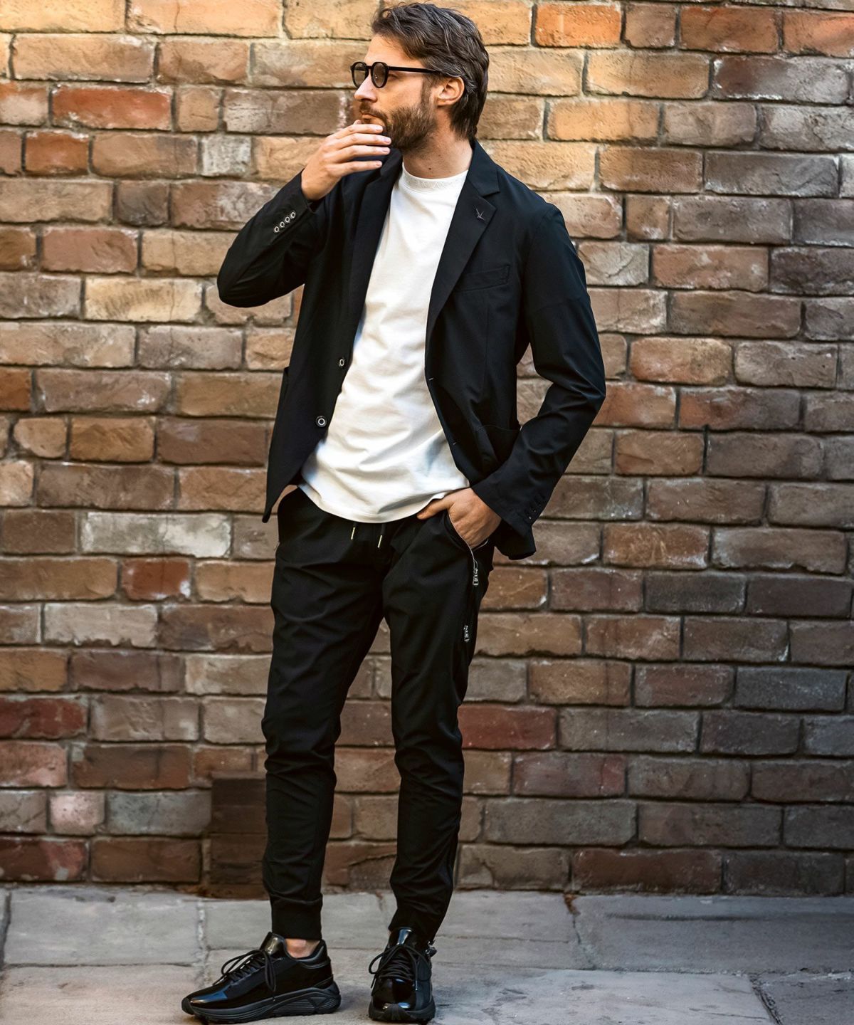 ストレッチナイロンセットアップ / uso-26062,usb-26062 / ブラック(無地)