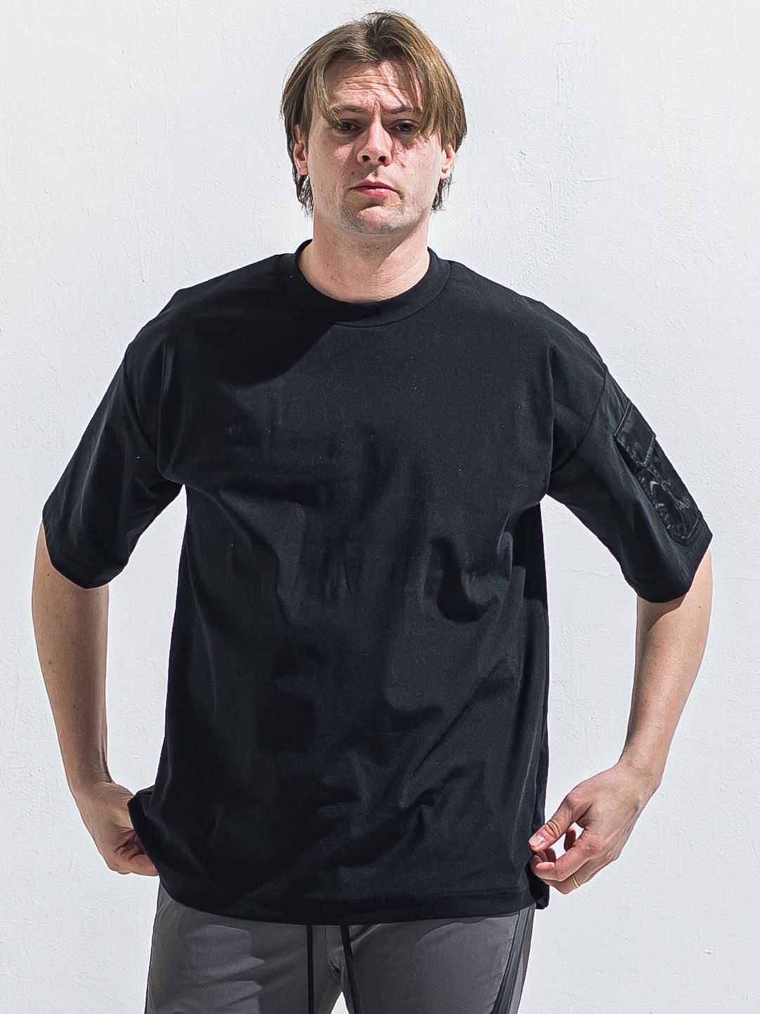 MILITARY NYLON OVER TEE / RC40-T-008 / ナイロンポケットビッグTシャツ / ブラック (6月上旬入荷予定)