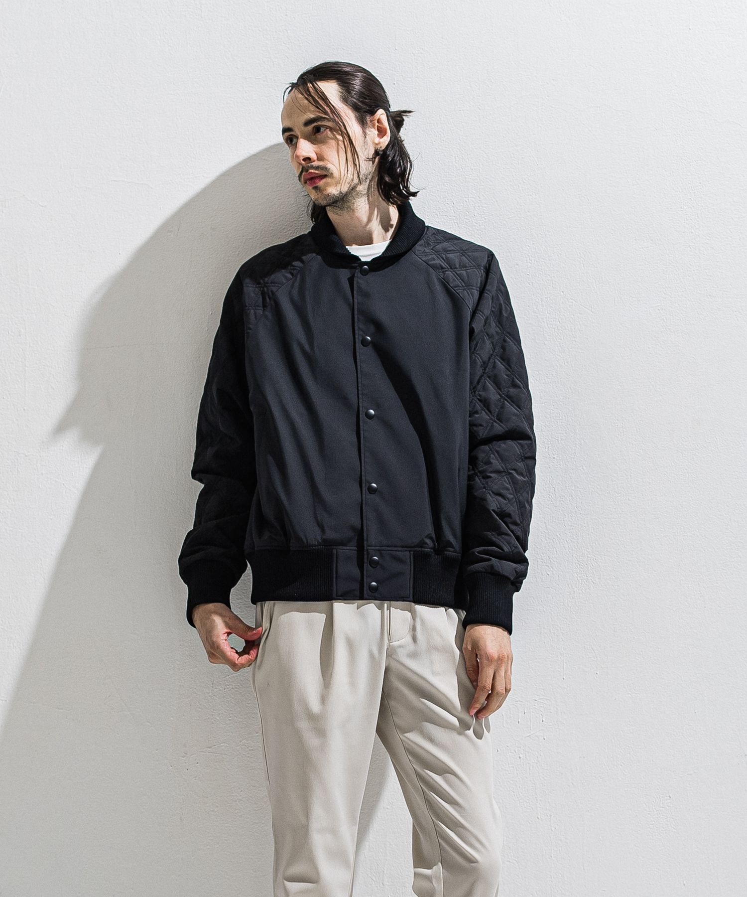 PB VARSITY JACKET / DP1-JK-001 / キルティングナイロンスタジャン / ブラック (2月中旬入荷予定)