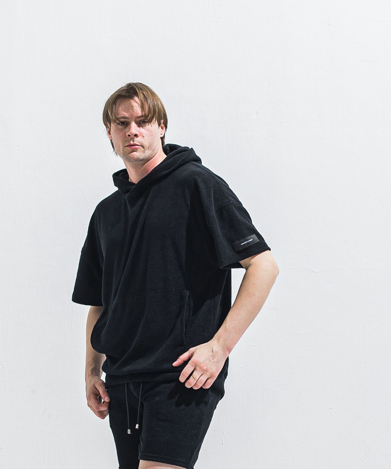 PILE HALF HOODIE / RC40-C-003 / パイル半袖パーカー / ブラック (5月中旬入荷予定)