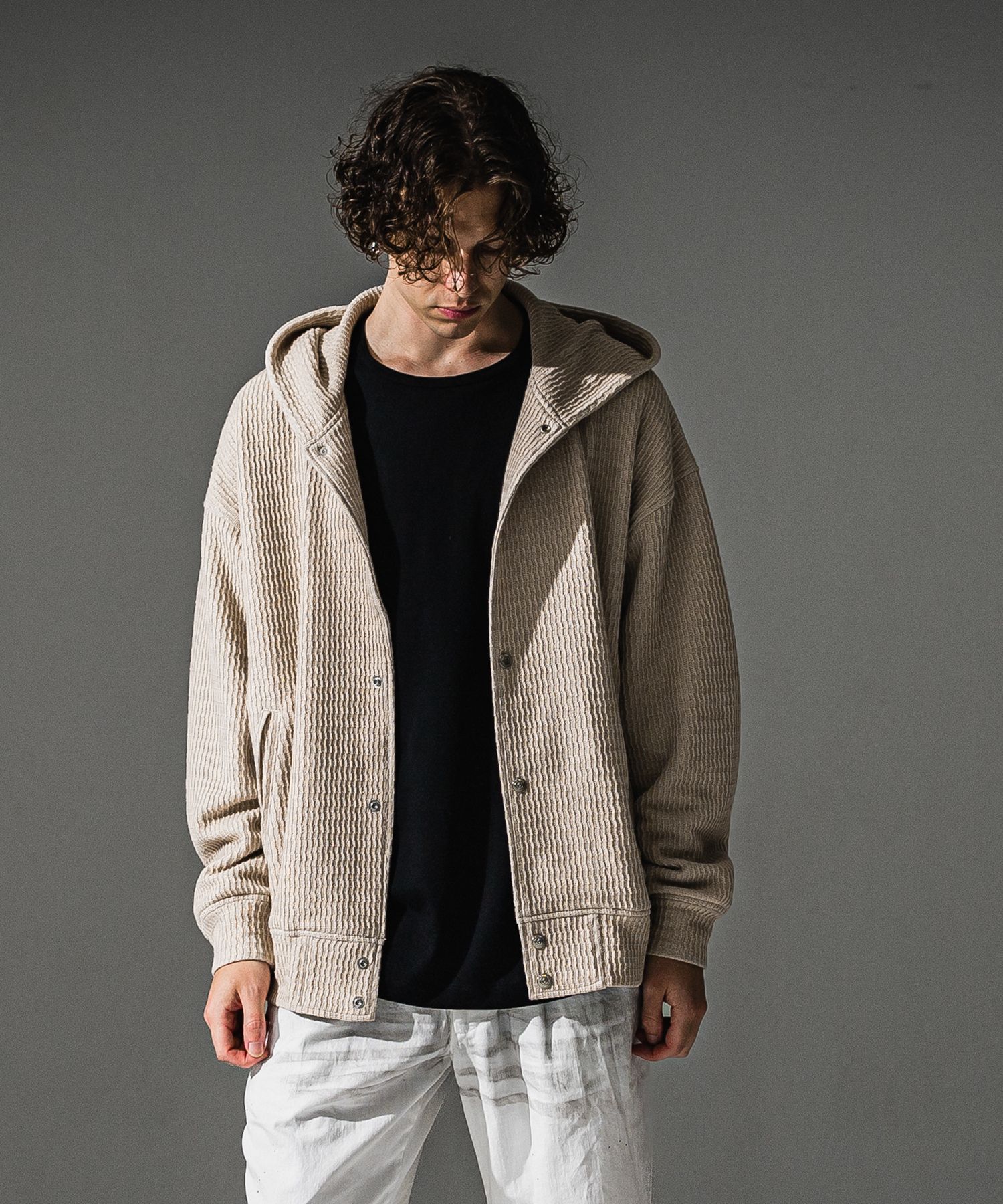 KNT VARSITY HOODIE / RC41-C-007 / コットンニットパーカースタジャン / ベージュ (8月下旬入荷予定)