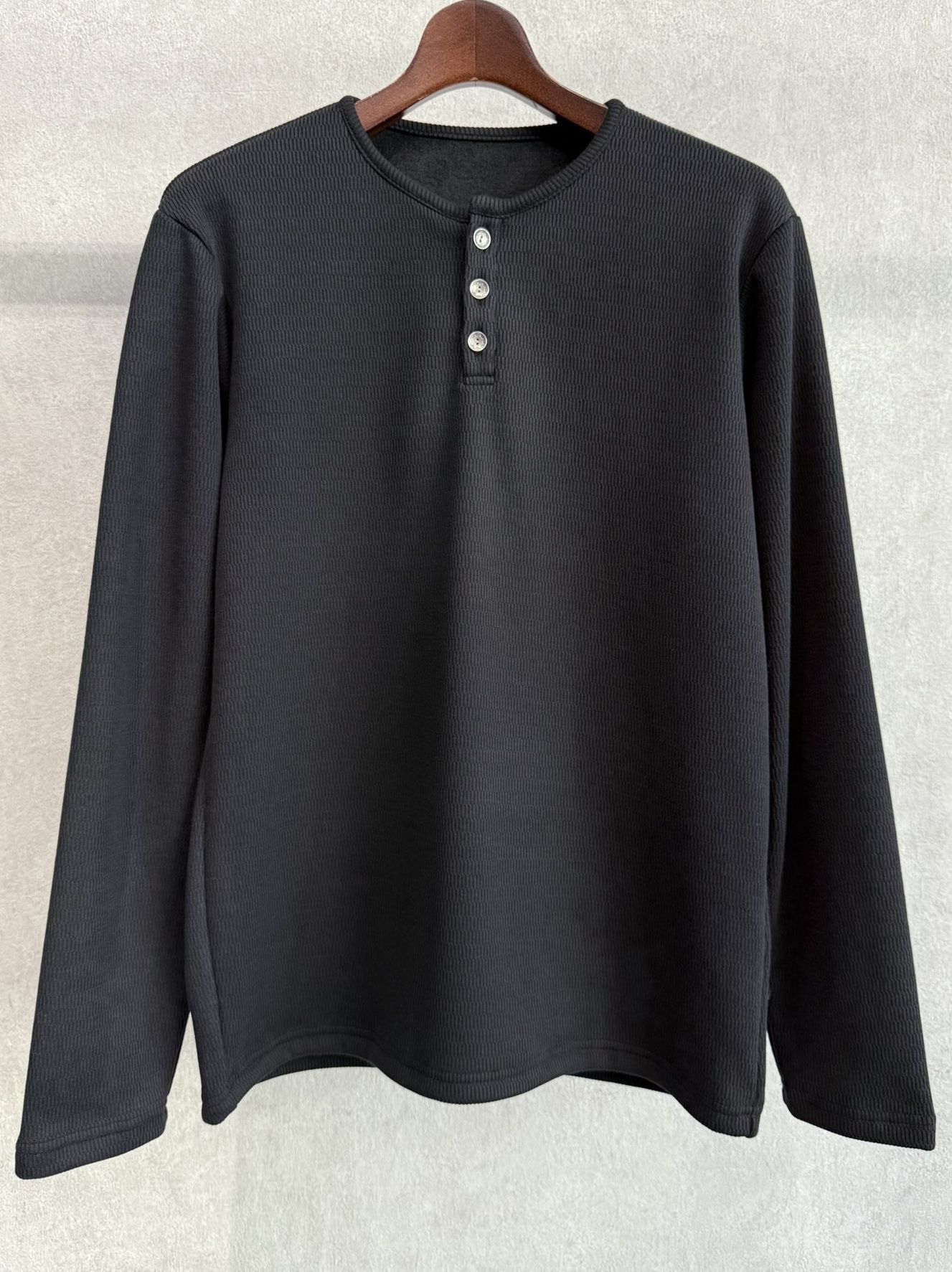VELOURS FLEECE THERMAL HENRY / RC38-C-003 / 裏起毛サーマルヘンリーネックロングTシャツ / ブラック
