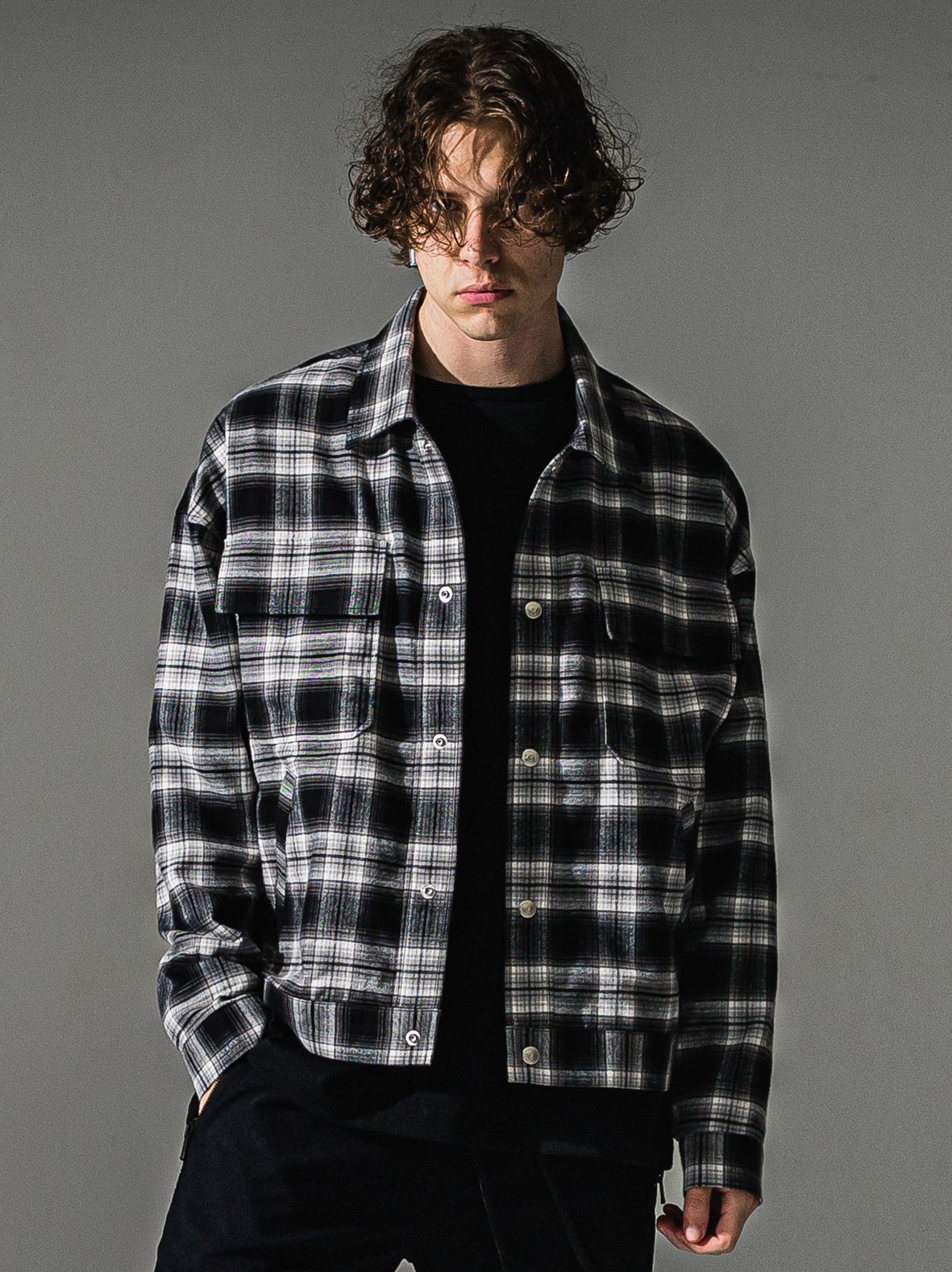 CHECK SHIRT JACKET / RC41-SH-003 / チェックシャツジャケット / ブラック (8月下旬入荷予定)