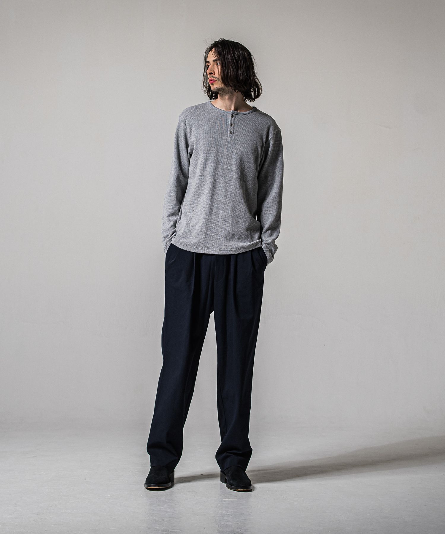 WAFFLE HENRY / RC39-C-001 / サーマルヘンリーネックロングTシャツ / グレー (1月中旬入荷予定)