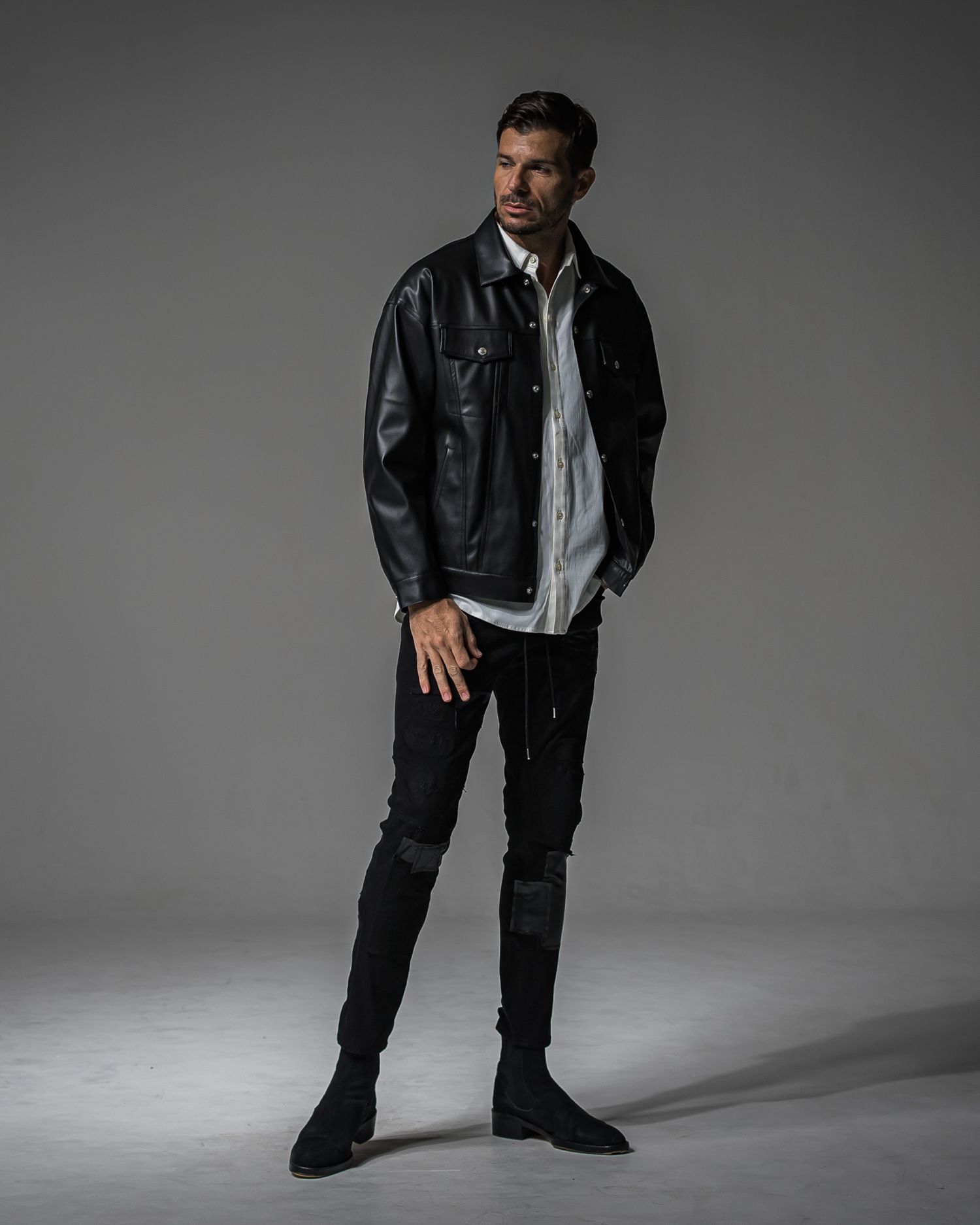 MICK DENIM JERSEY / BASIC-ST-020 / デニムジャージテーパードパンツ / ブラックリメイク (9月上旬入荷予定)