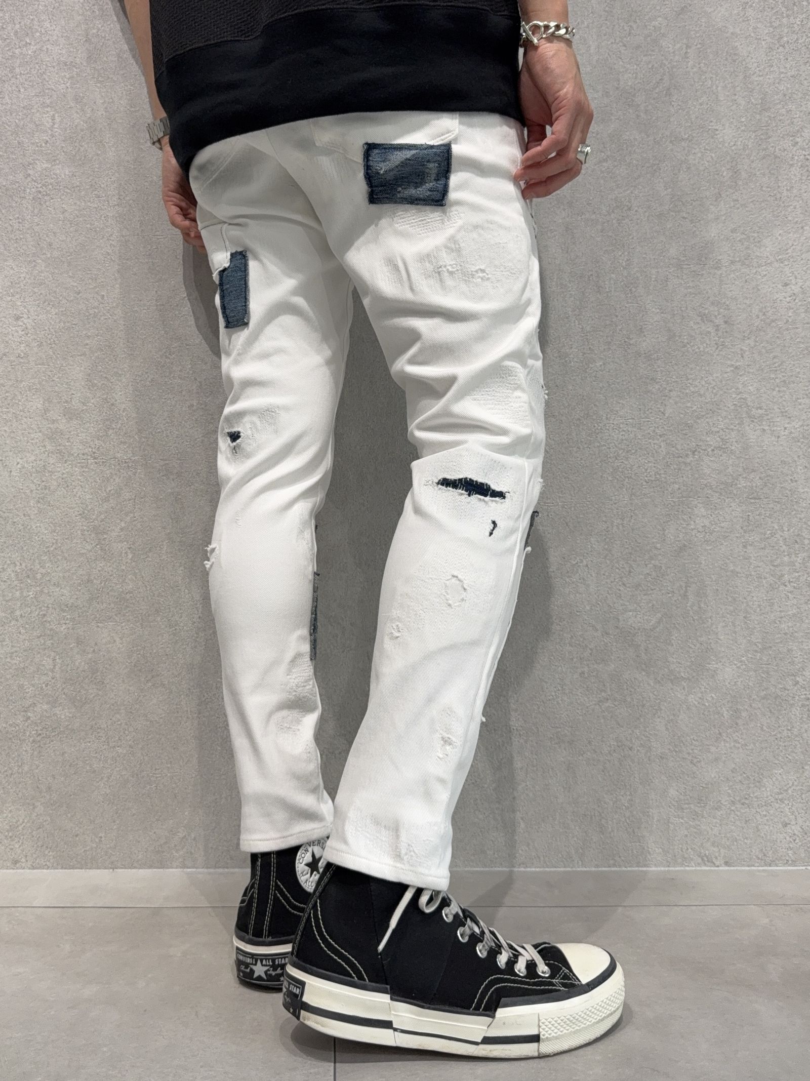 MICK DENIM JERSEY / BASIC-ST-020 / デニムジャージテーパードパンツ / ホワイトリメイク
