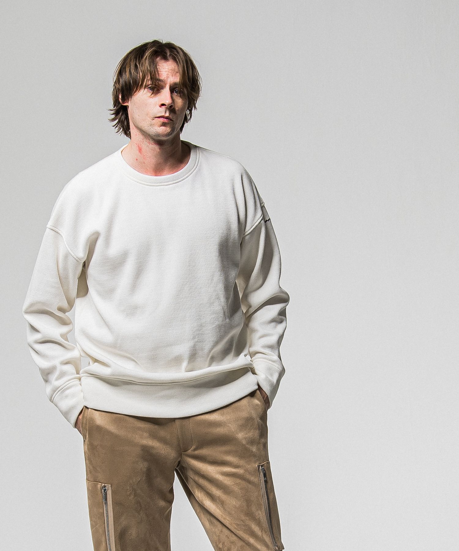 VELOURS FLEECE THERMAL LOOSE TRAINER / RC38-C-002 / 裏起毛サーマルトレーナー / ホワイト (10月中旬入荷予定)
