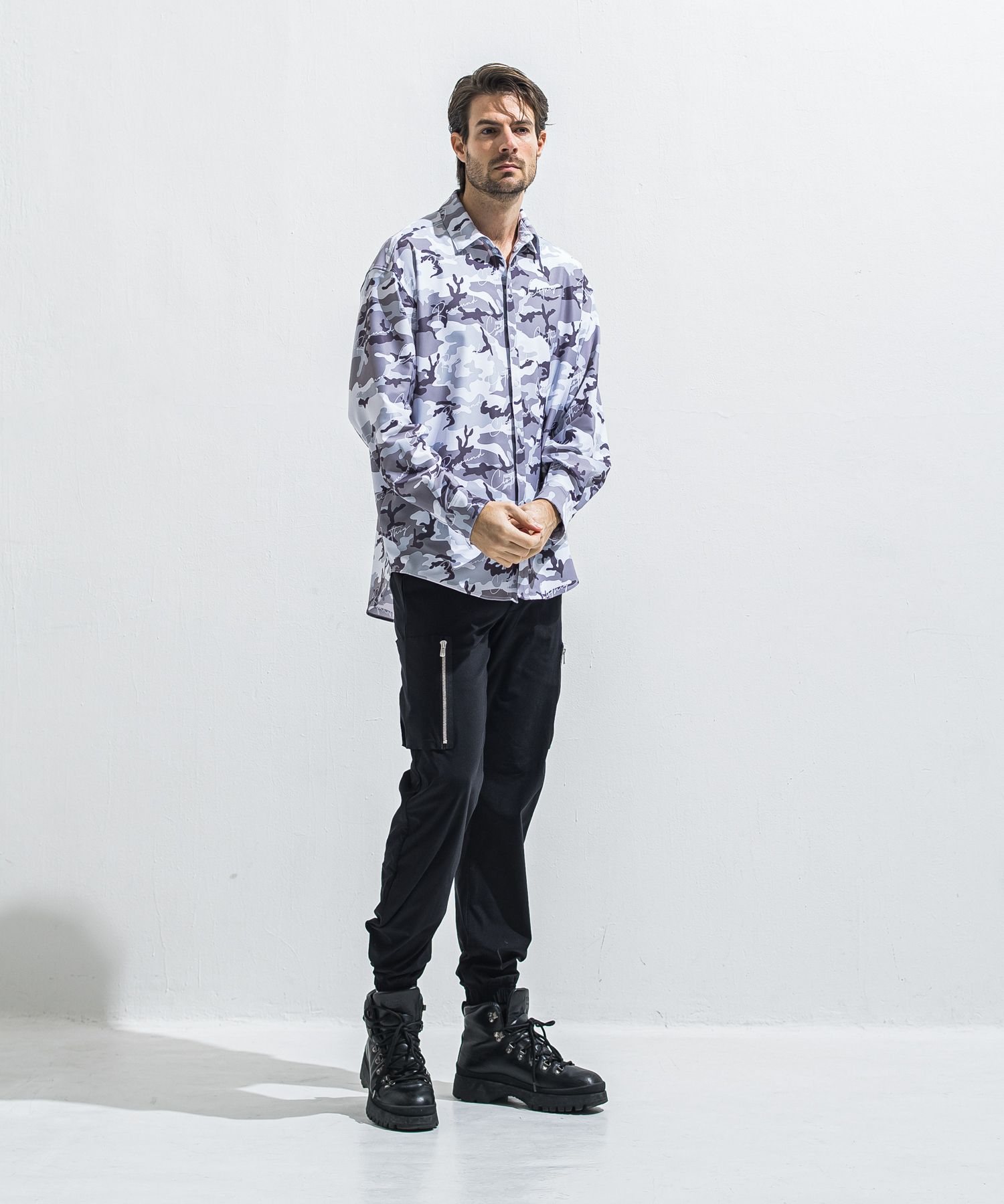 DAVID NYLON CARGO PANTS / RC40-ST-040 / ミリタリーナイロン裾ゴムカーゴパンツ / ブラック (6月中旬入荷予定)