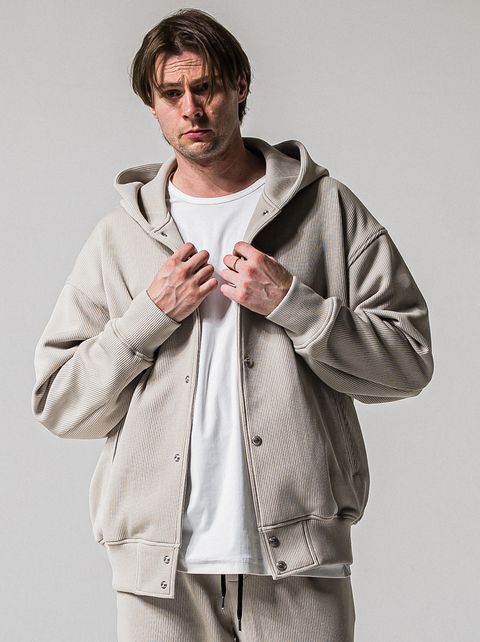 AZE VARSITY HOODIE / RC39-C-006 / 高機能畦編みニットトレーナー / グレージュ (1月中旬入荷予定)