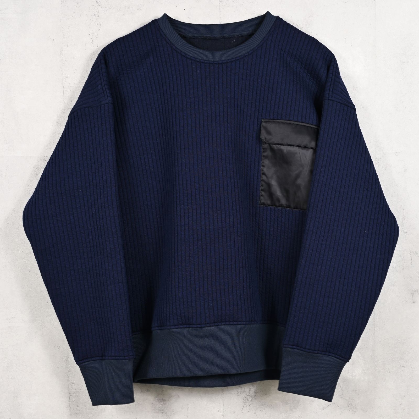 STRIPE QUILTING DROP TRAINER / RC37-C-003 / ストライプキルティングトレーナー / ネイビー (9月下旬入荷予定)