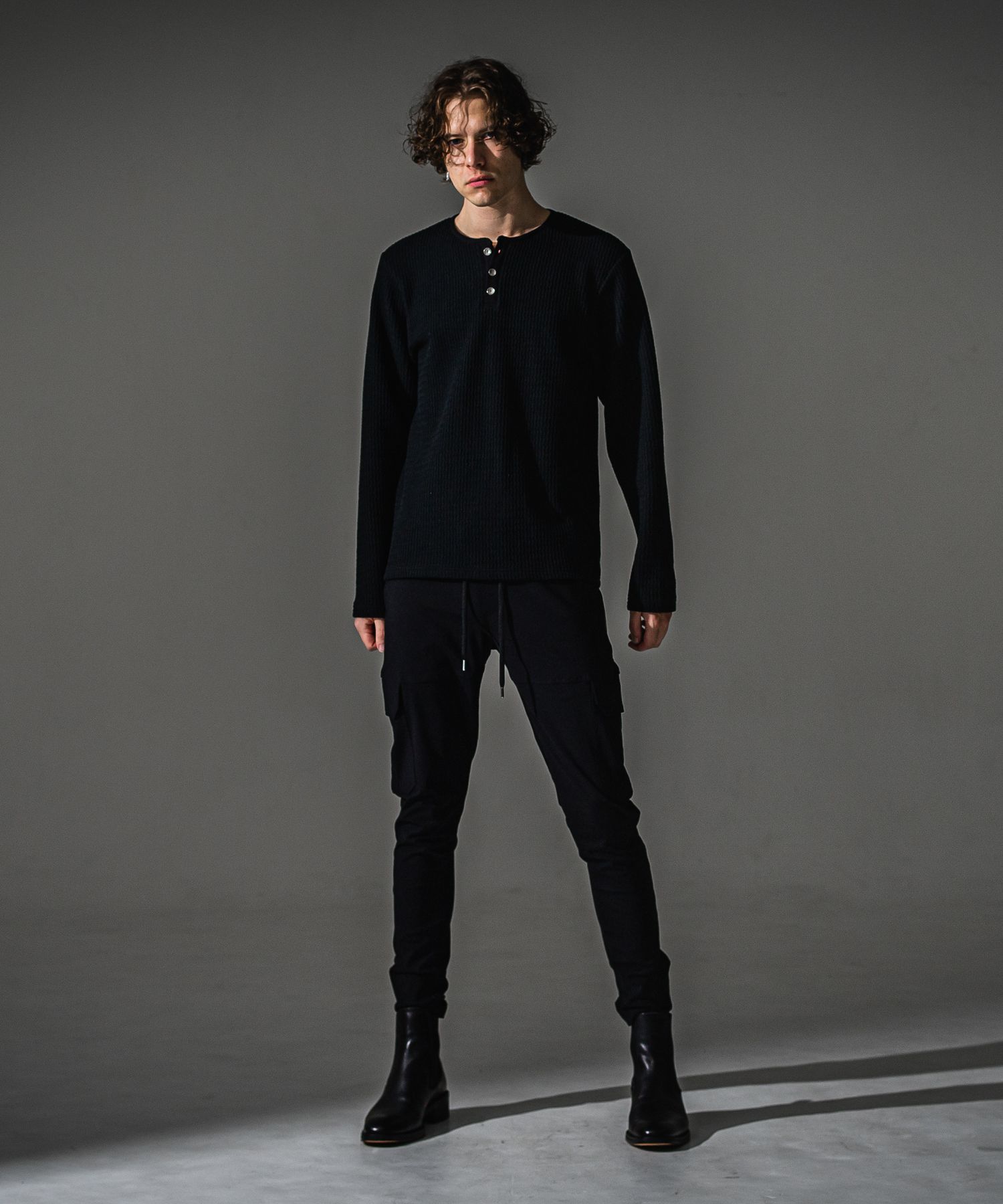 DARRELL CARGO PT / BASIC-ST-010 / レザーラインナイロンカーゴパンツ / ブラック×レザーブラック (7月下旬入荷予定)