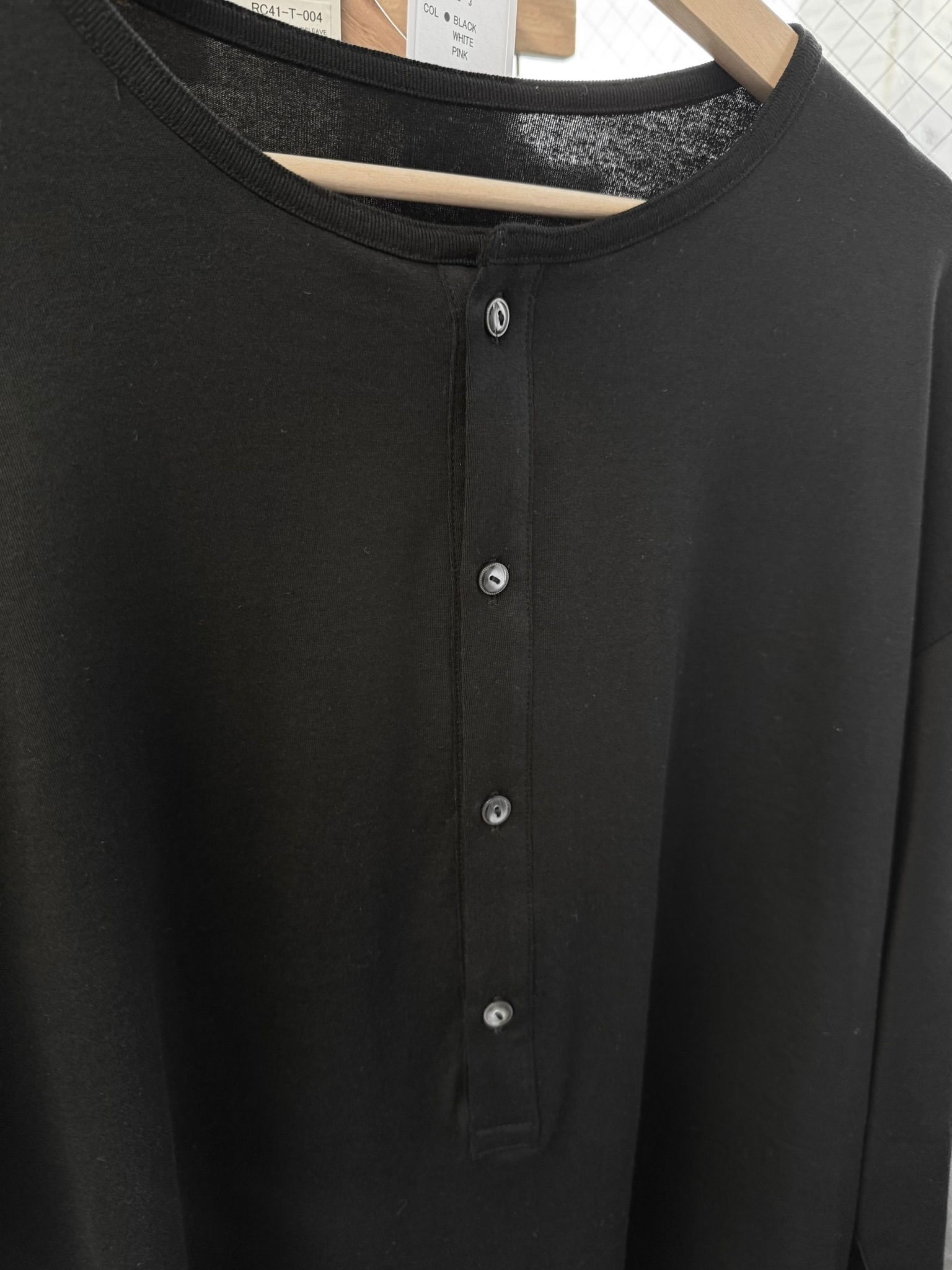 OVER HENRY LONGSLEEVE / RC41-T-004 / オーバーサイズヘンリーネック長袖Tシャツ / ブラック (7月中旬入荷予定)