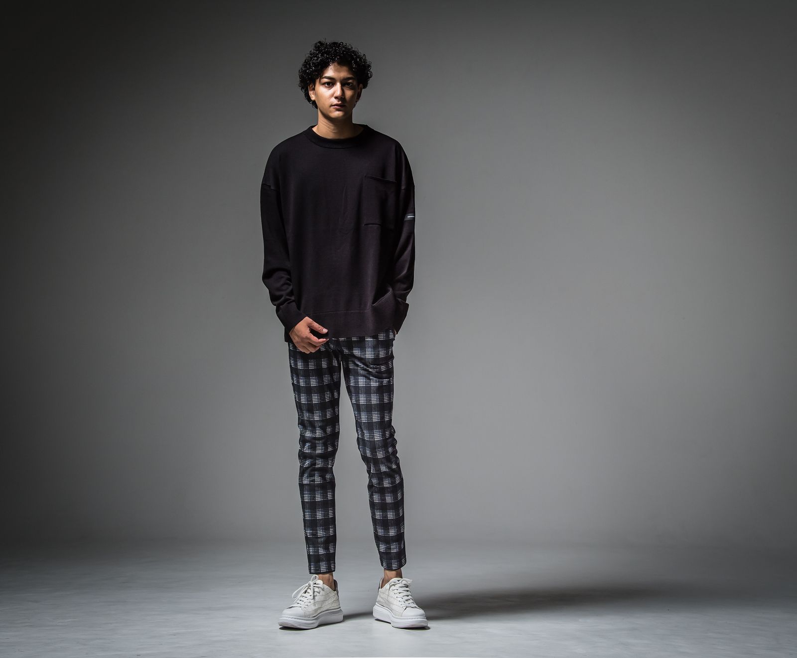 CHRIS EASY HEAT PANTS / RC30-ST-016H / 裏起毛イージーパンツ / ブラック×ブルーチェック