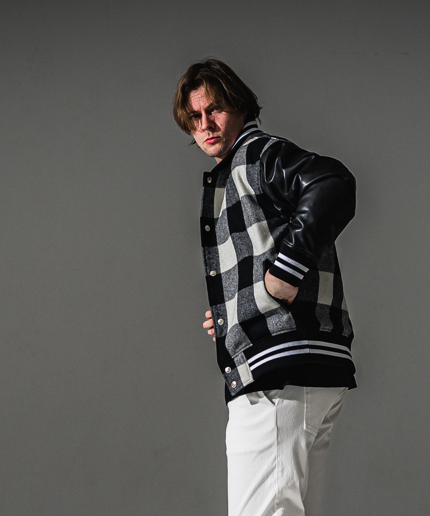 VARSITY JACKET / RC41-JK-008 / スタジャン / ブラック×ホワイトチェック (10月下旬入荷予定)