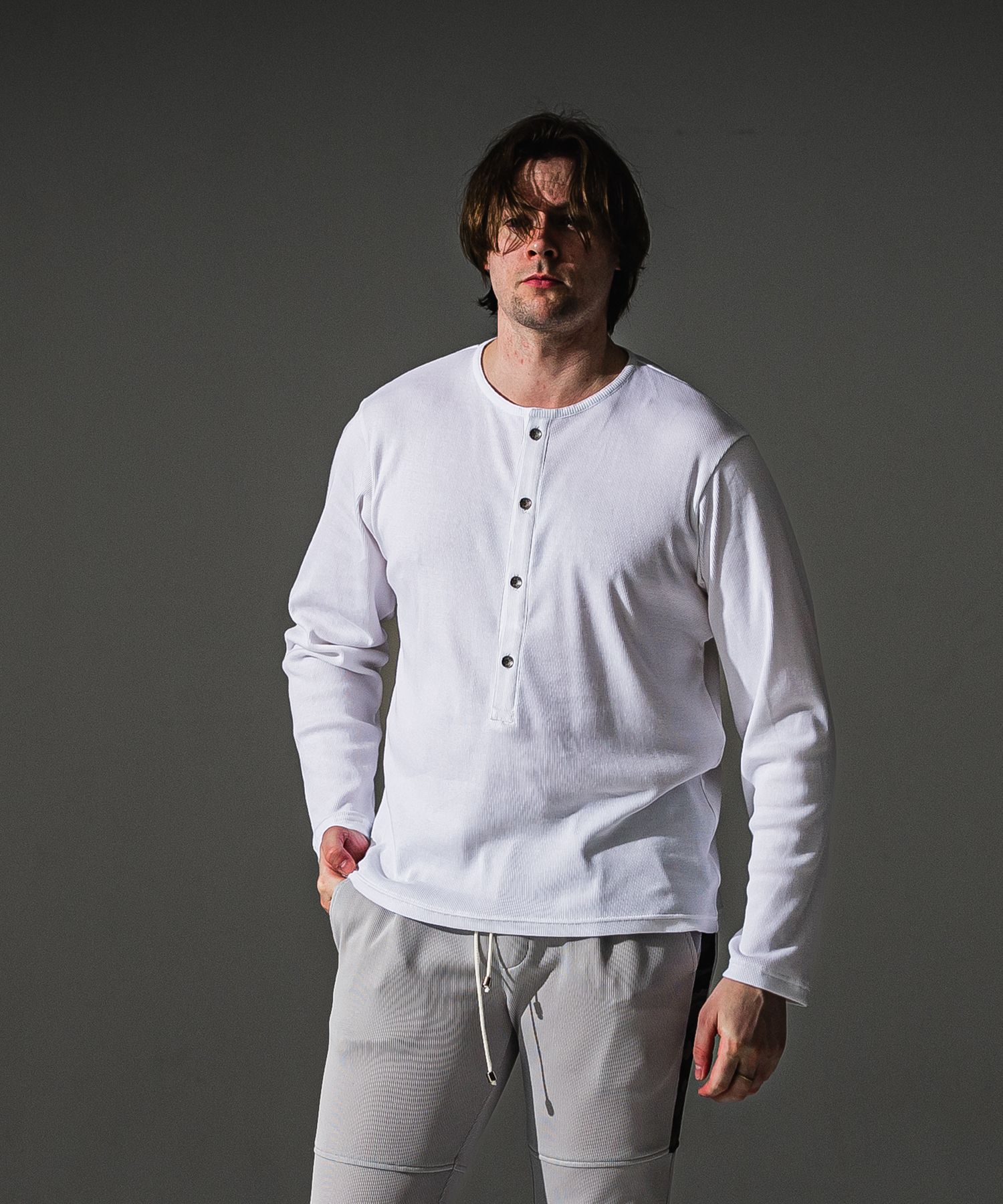 RIB HENRY LONGSLEEVE / RC41-T-005 / リブヘンリーネック長袖Tシャツ / ホワイト (7月中旬入荷予定)