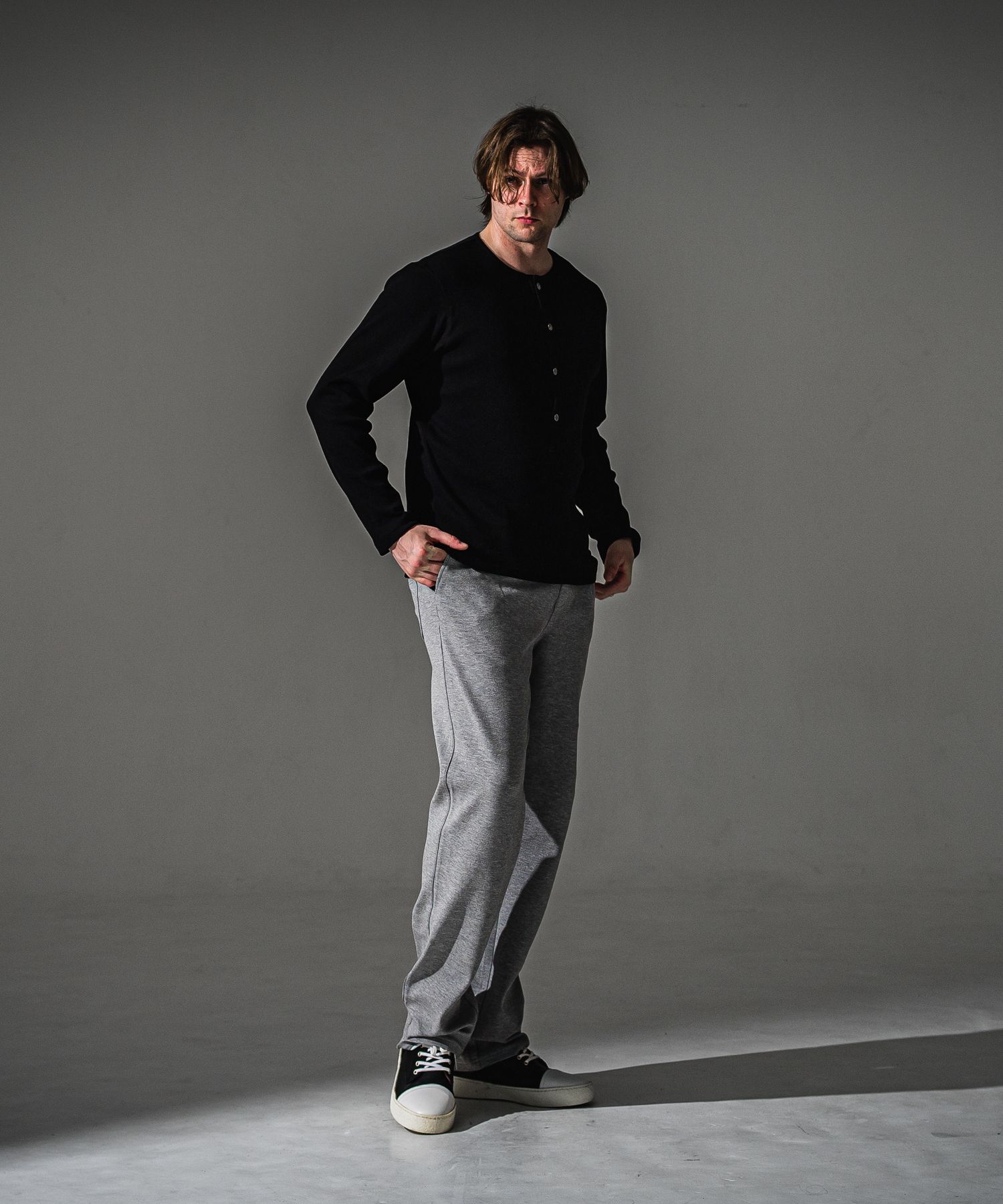RIB HENRY LONGSLEEVE / RC41-T-005 / リブヘンリーネック長袖Tシャツ / ブラック (7月中旬入荷予定)