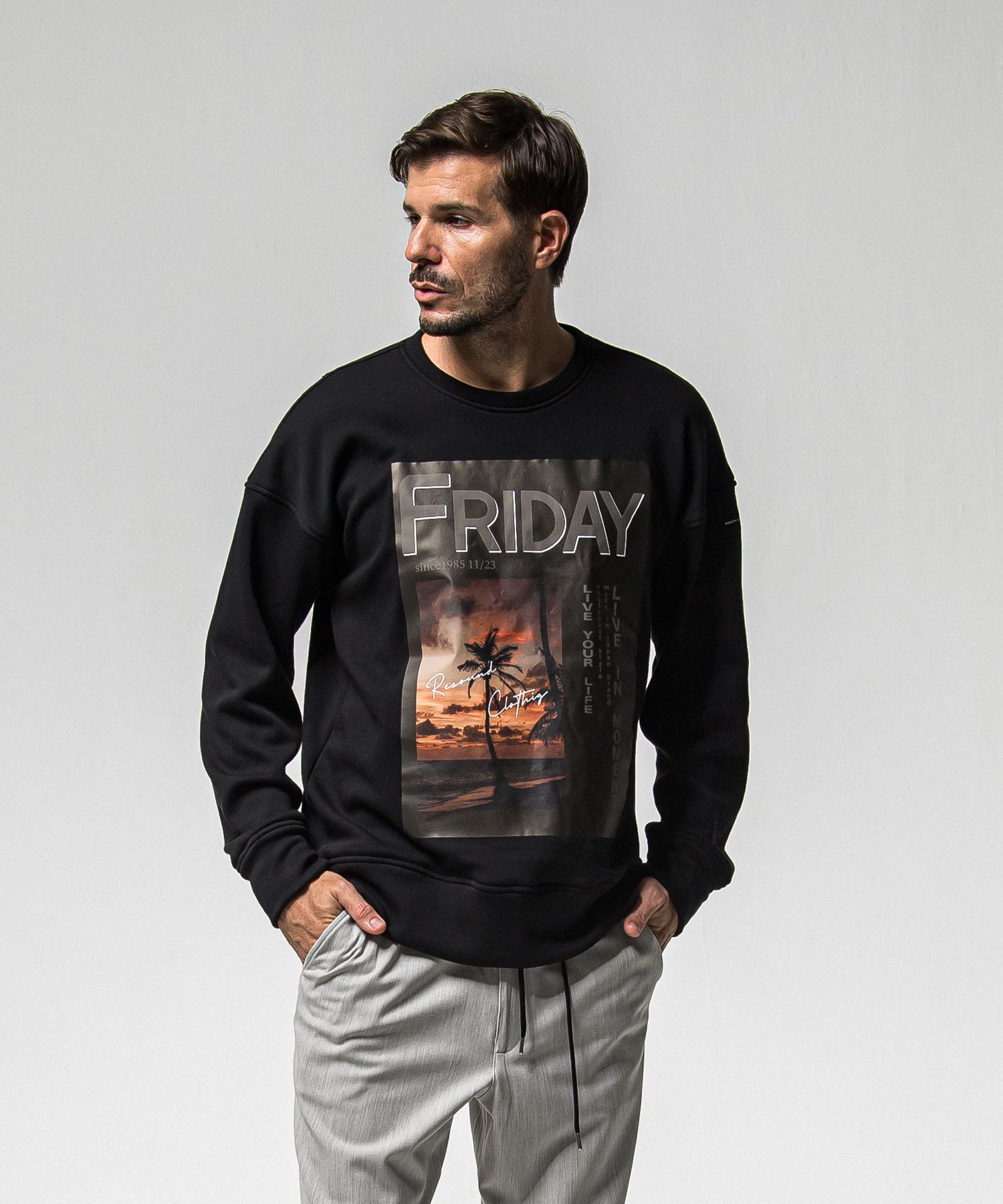 【FRIDAYコラボ】 FRIDAY OLD COVER VELOURS FLEECE TRAINER / RCF1-C-002 / 裏起毛FRIDAYオールドカバートレーナー / ブラック (11月上旬入荷予定)