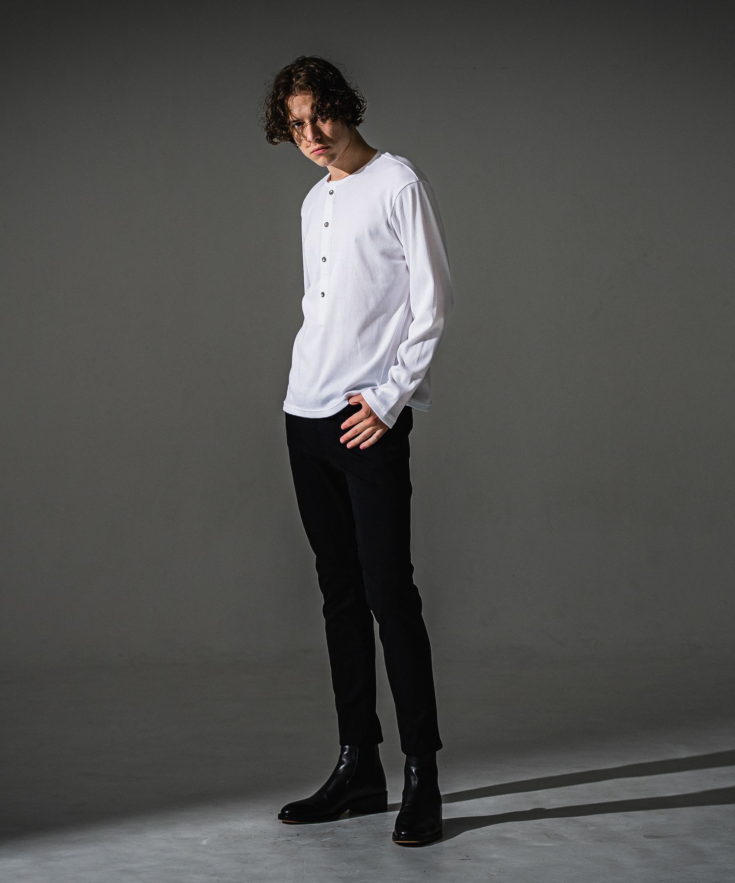 RIB HENRY LONGSLEEVE / RC41-T-005 / リブヘンリーネック長袖Tシャツ / ホワイト (7月中旬入荷予定)