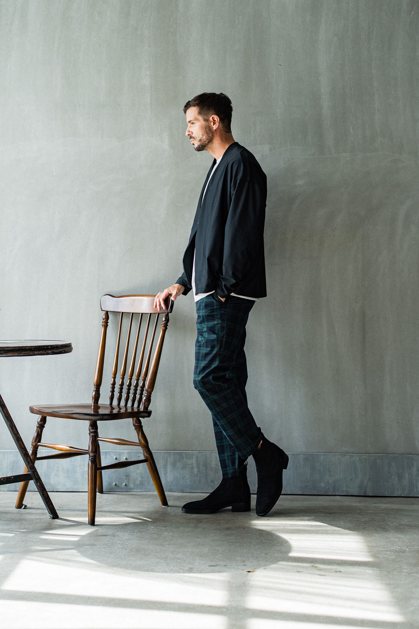 PAT WIDE EASY PANTS / RC32-ST-036 / ベルト付きテーパードワイドパンツ / グリーンチェック